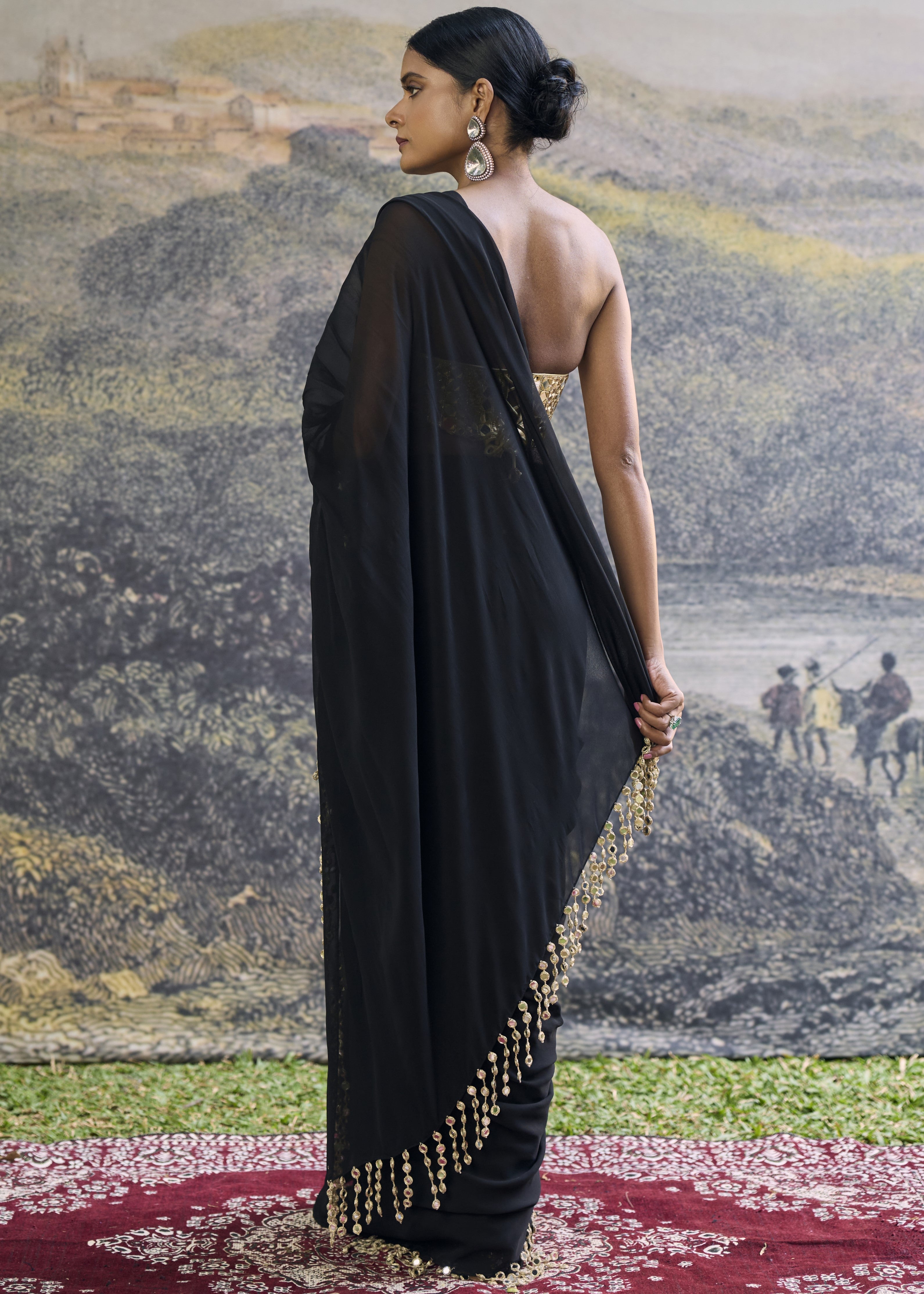Shyama Mirror Pre-draped Sari Set