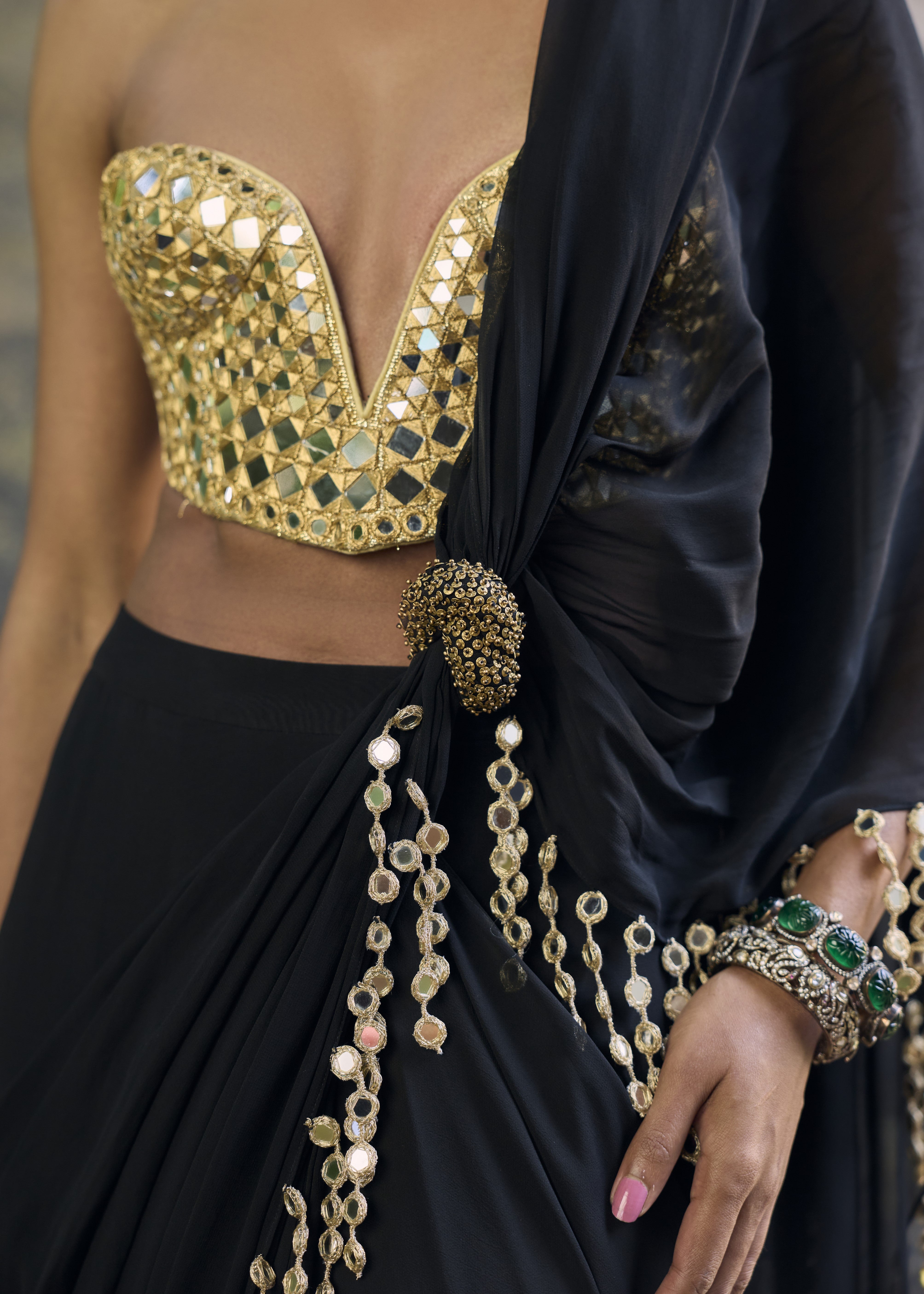Shyama Mirror Pre-draped Sari Set