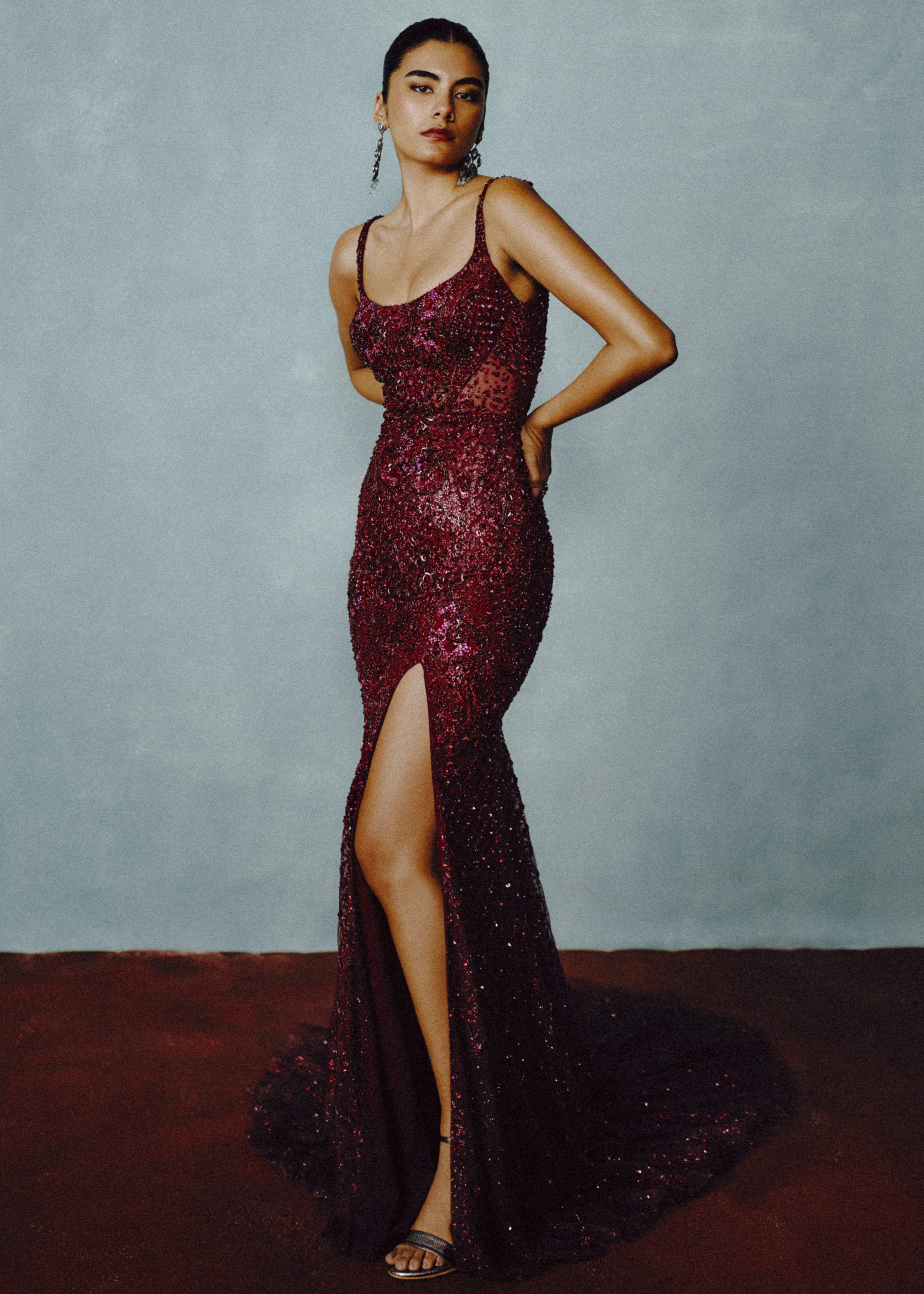 Wine Celestia Sequin Gown