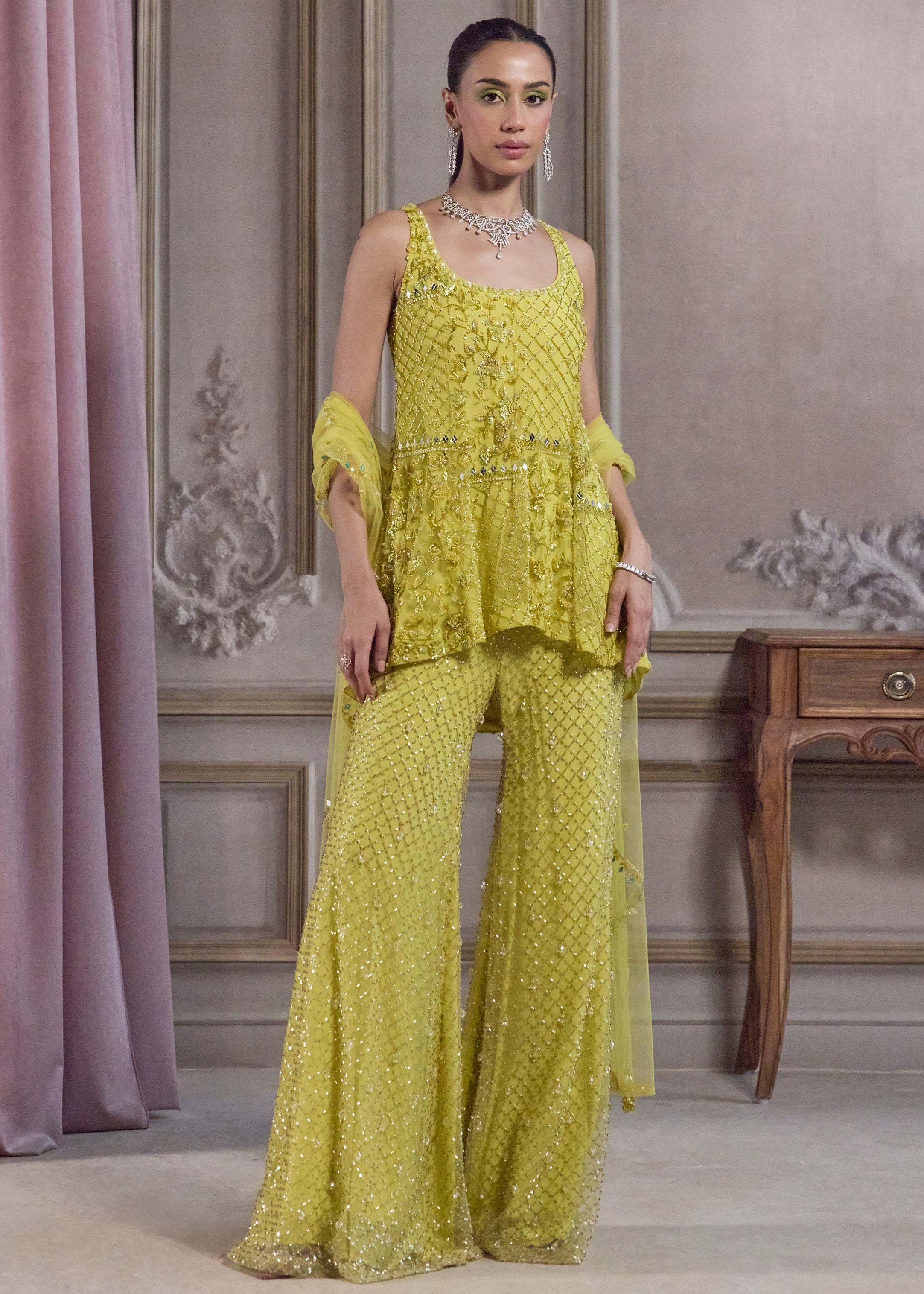 Neon Green Short Kurta And Pants