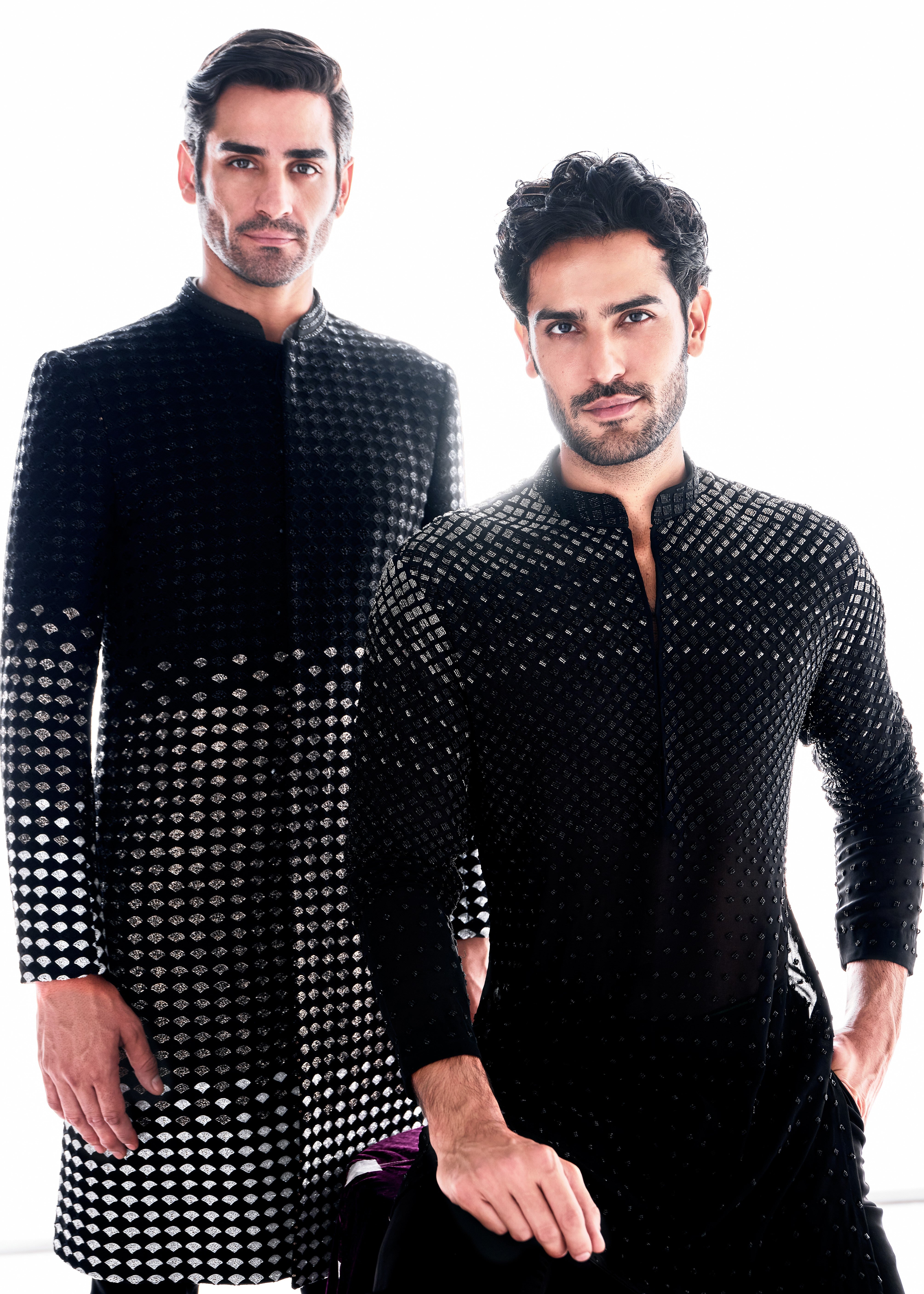 Black To Silver Georgette Ombre Kurta