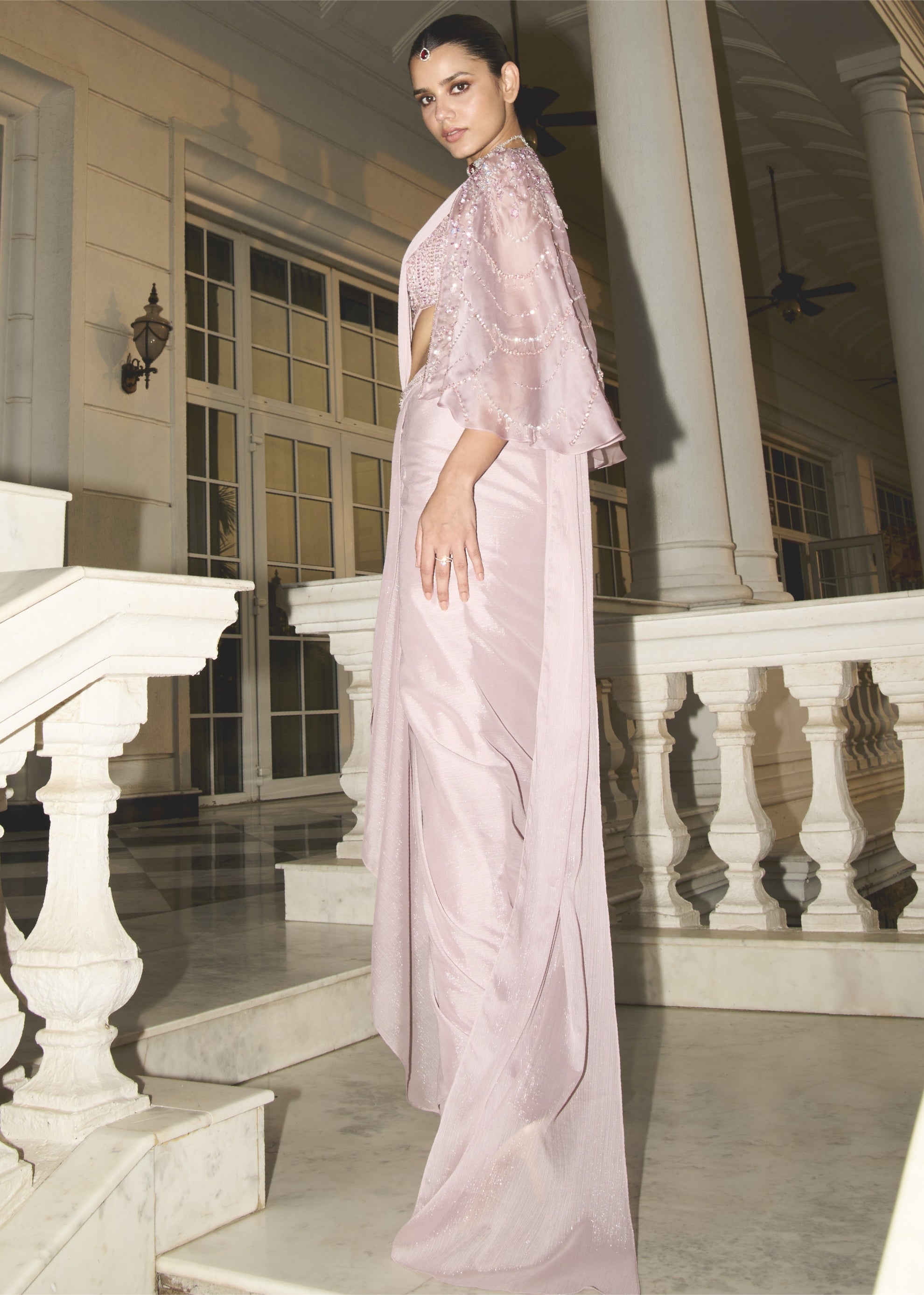 Lilac Bustier Cape Sari