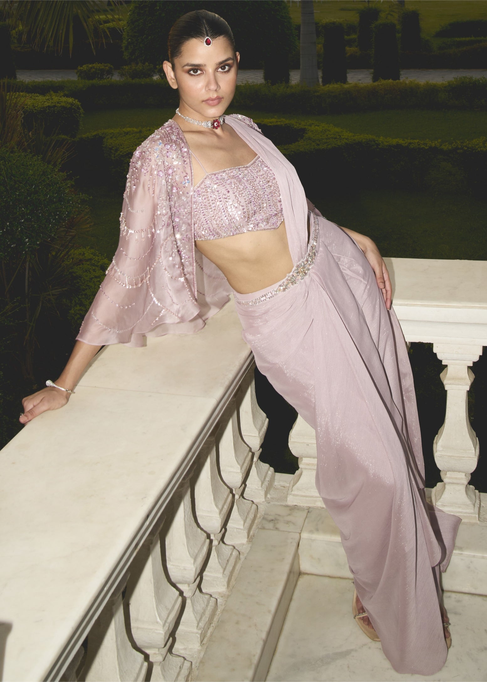 Lilac Bustier Cape Sari