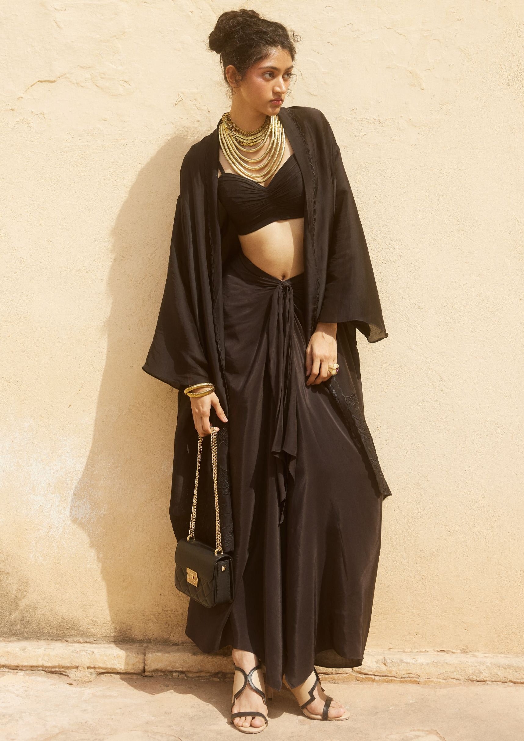 Solid Black Jacket and Skirt Set