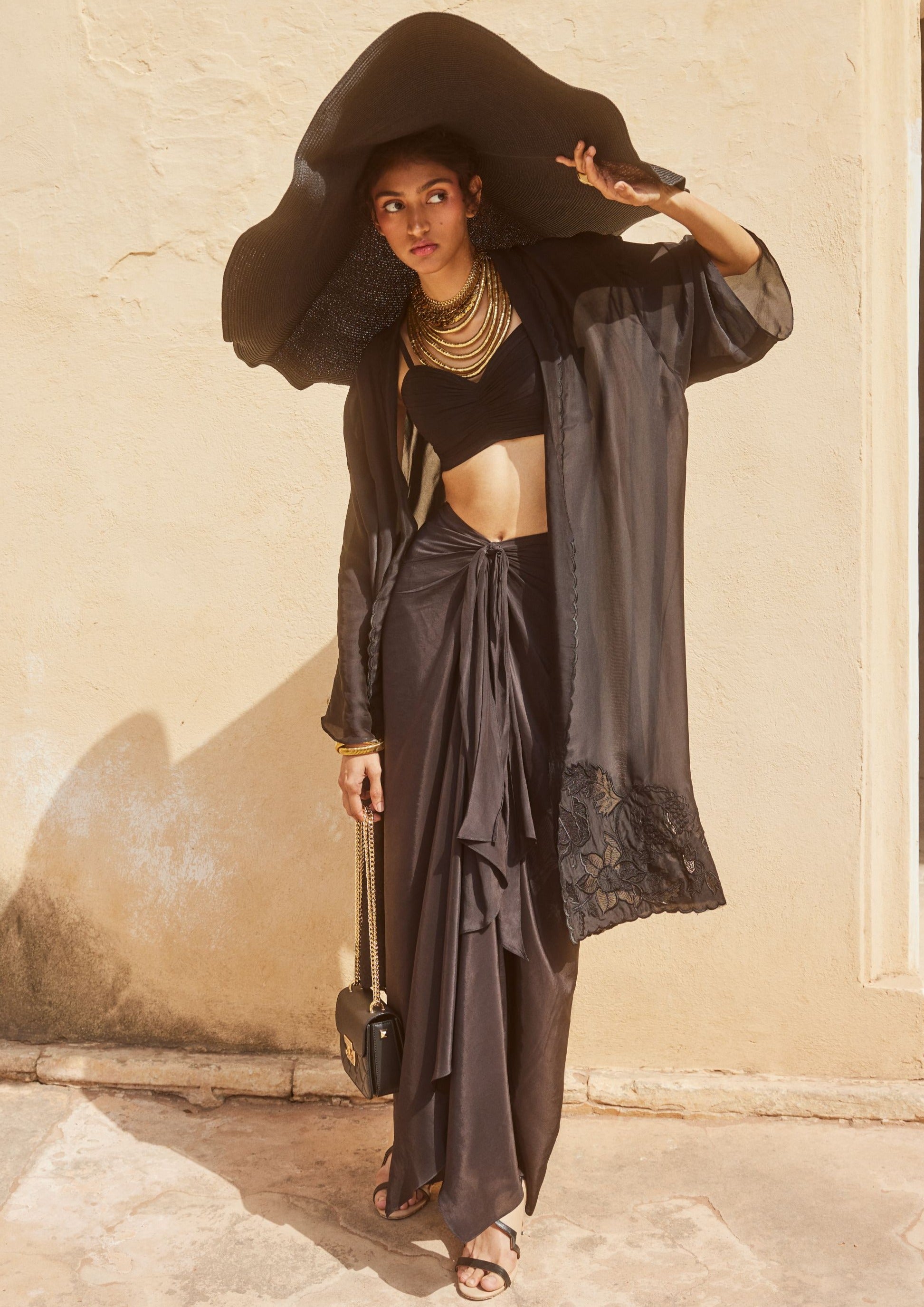 Solid Black Jacket and Skirt Set