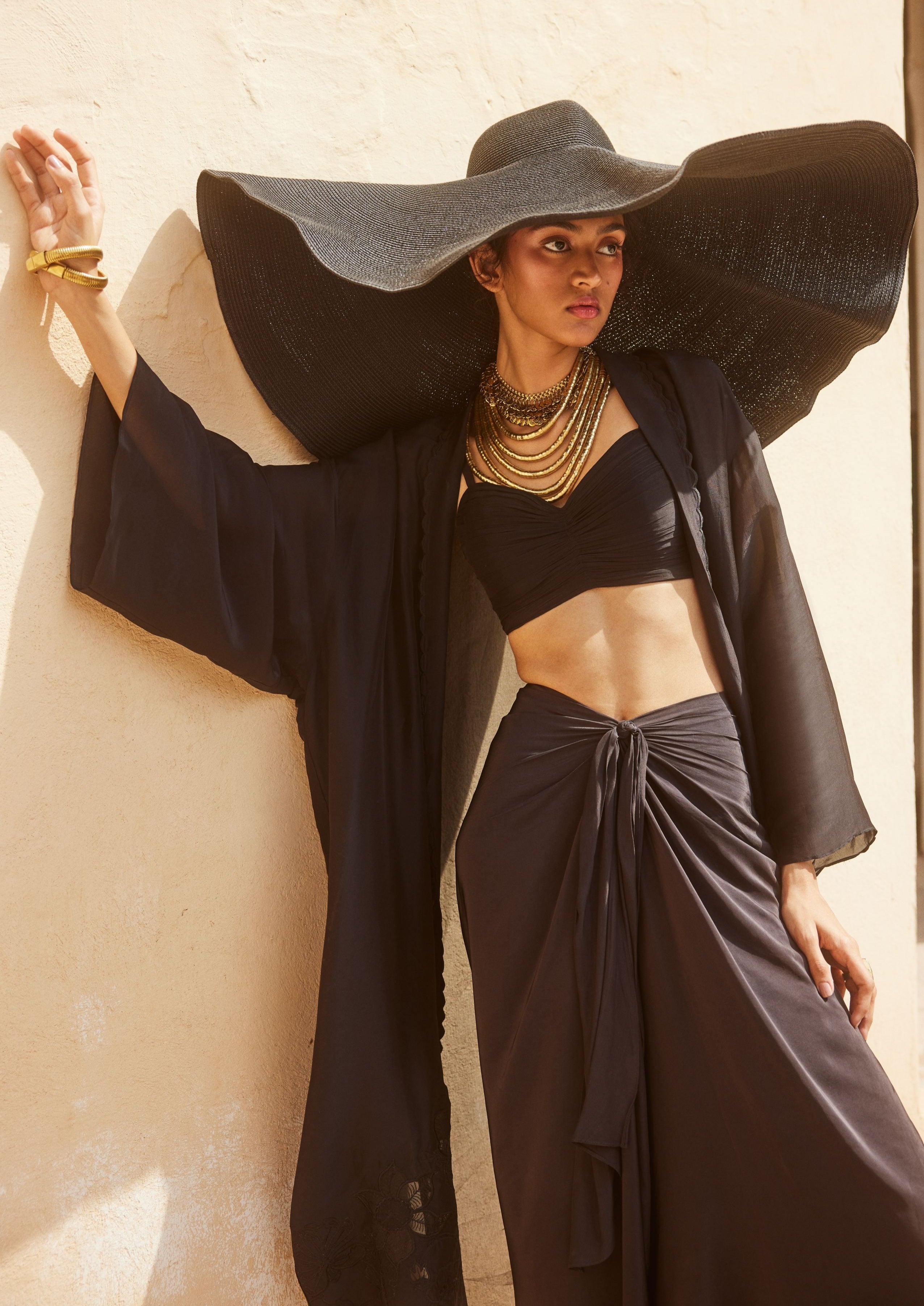 Solid Black Jacket and Skirt Set