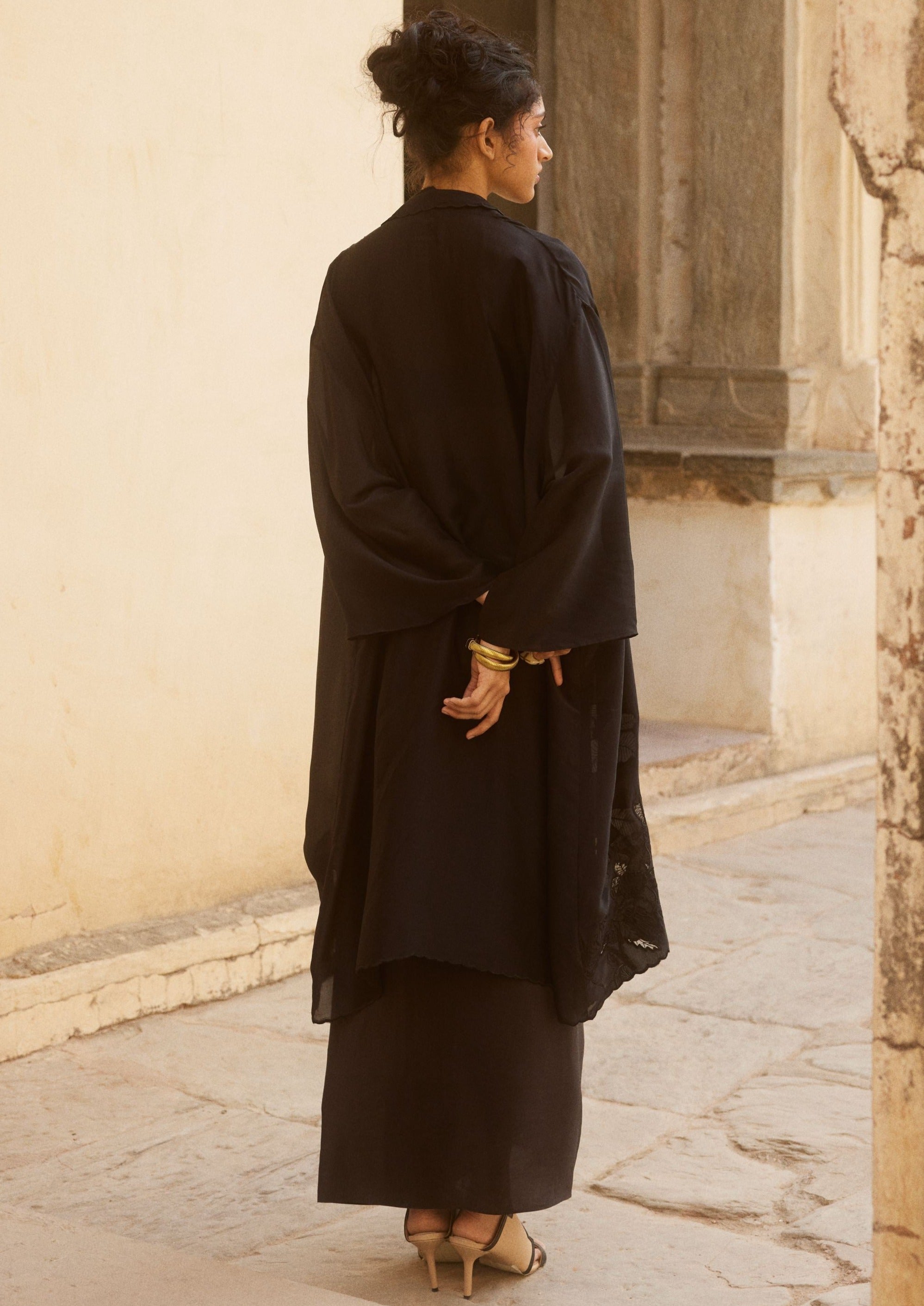 Solid Black Jacket and Skirt Set