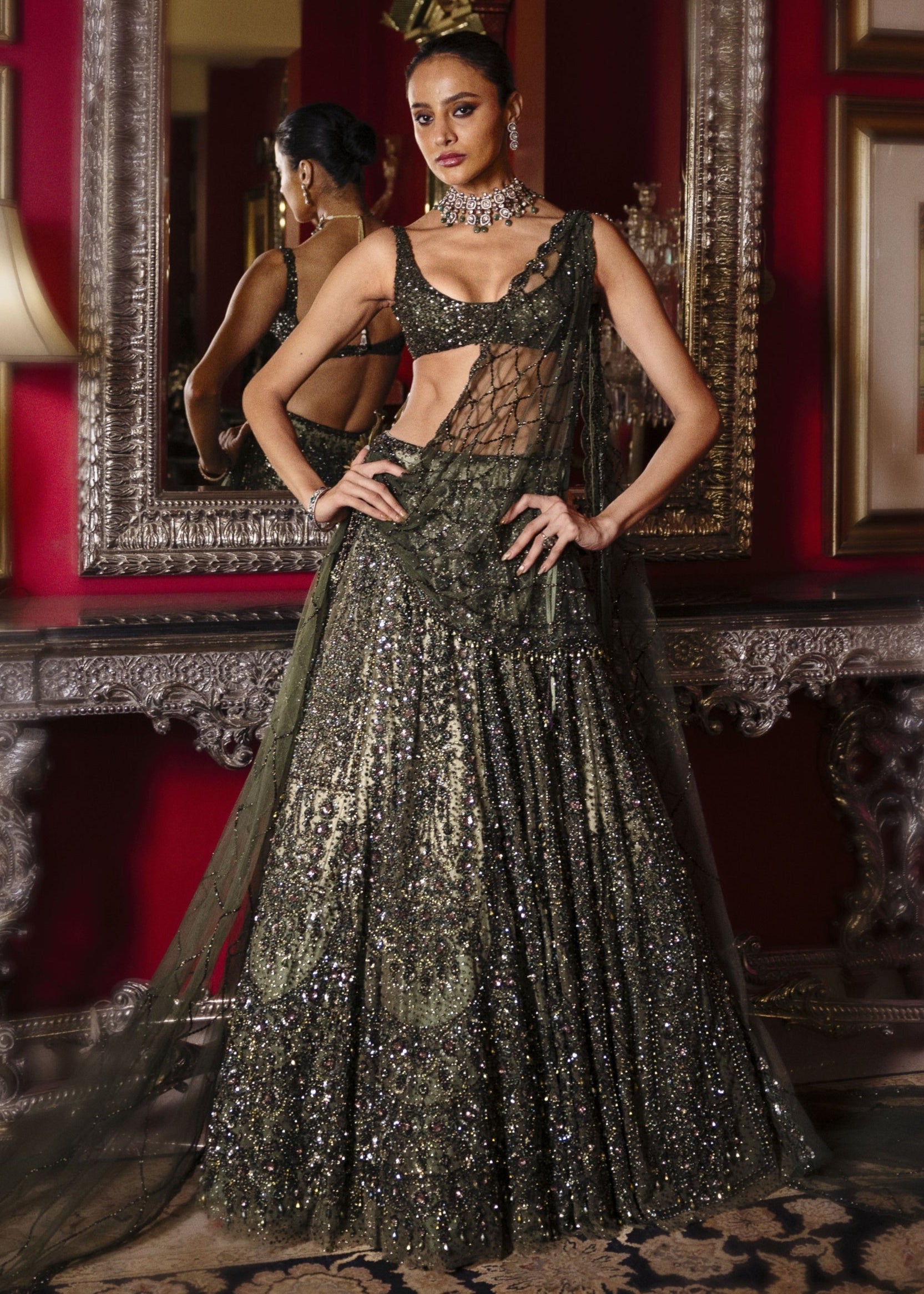Mossaria Shimmer Cocktail Lehenga