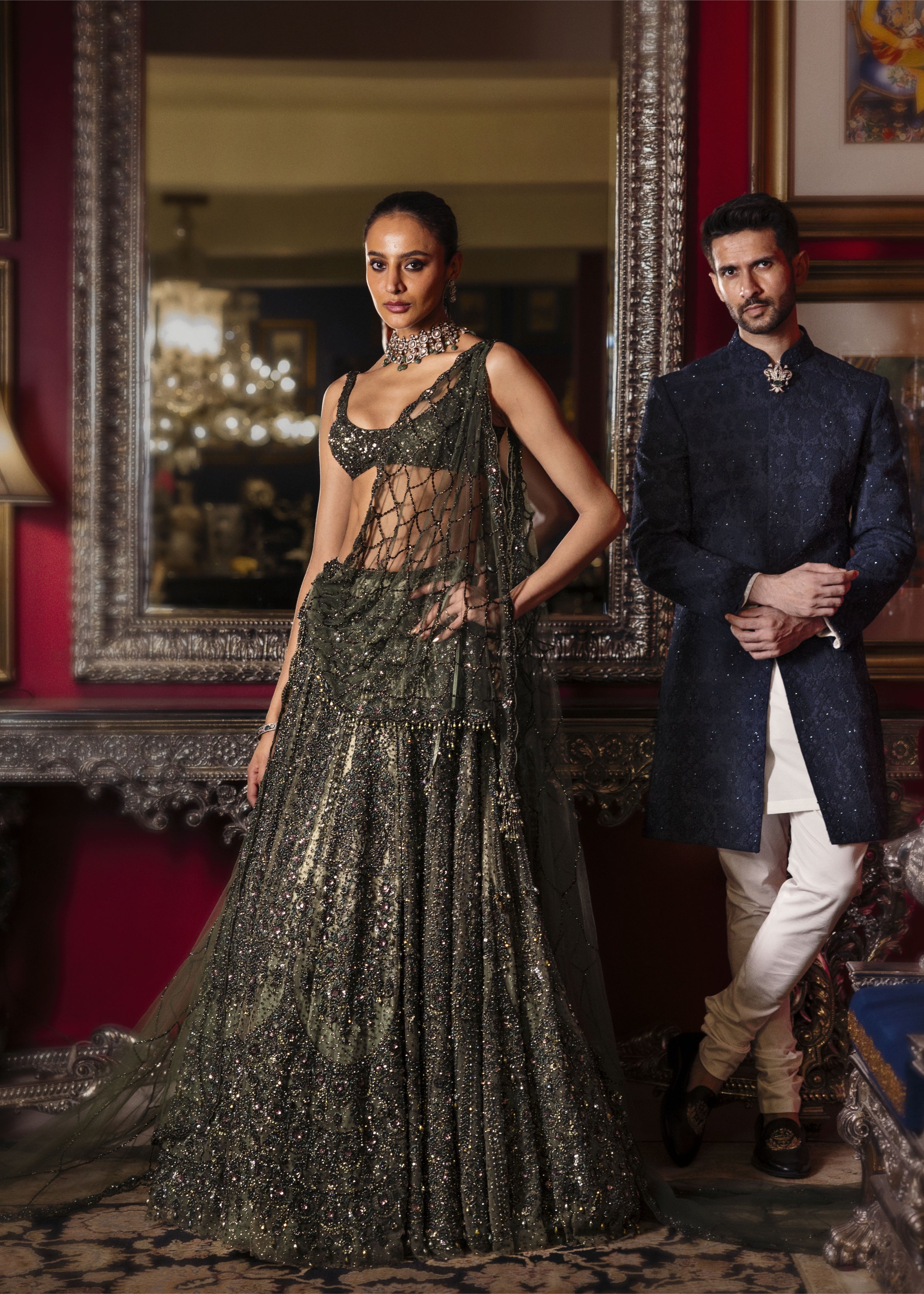 Mossaria Shimmer Cocktail Lehenga