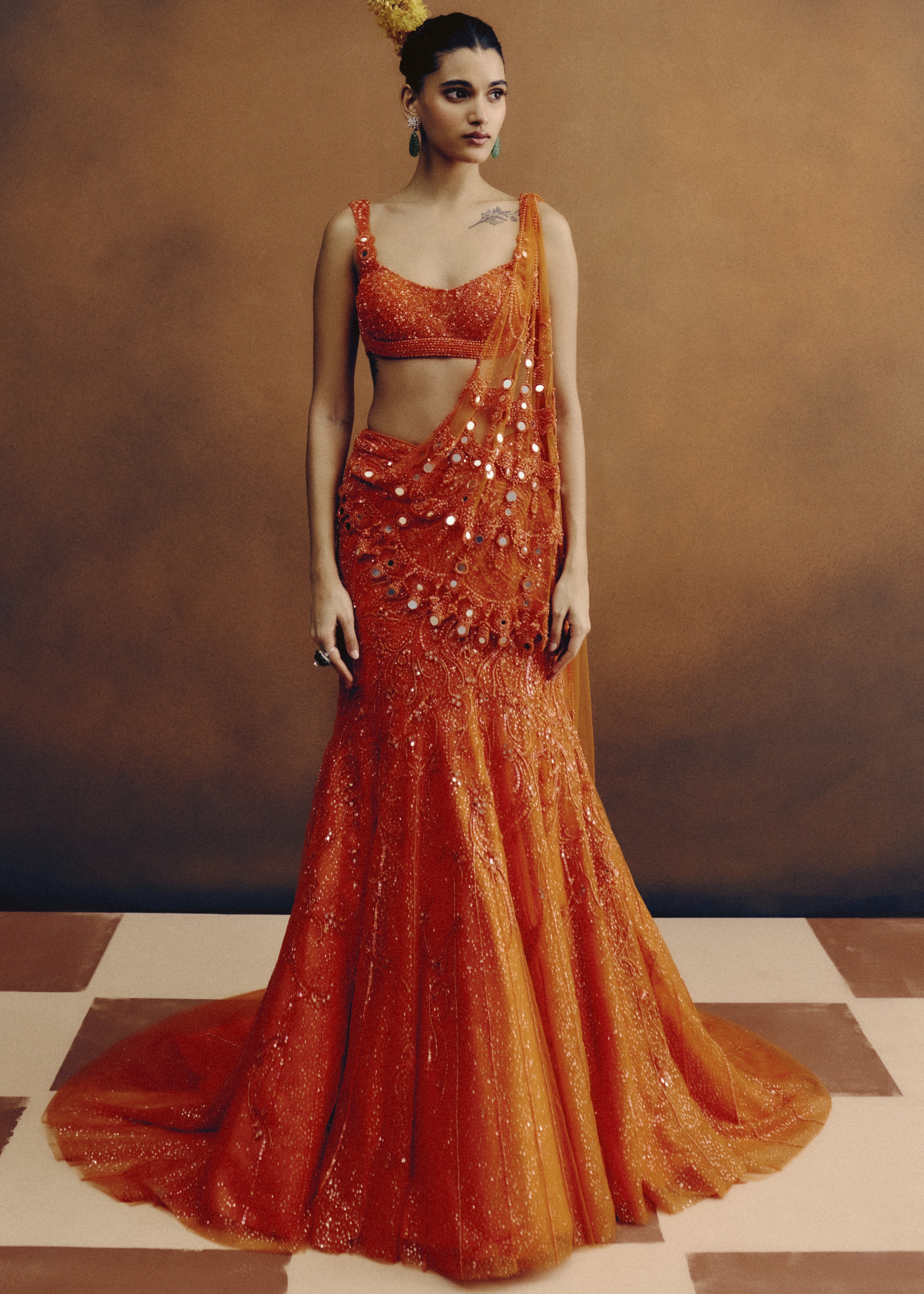 Molten Sunset Drape Sari