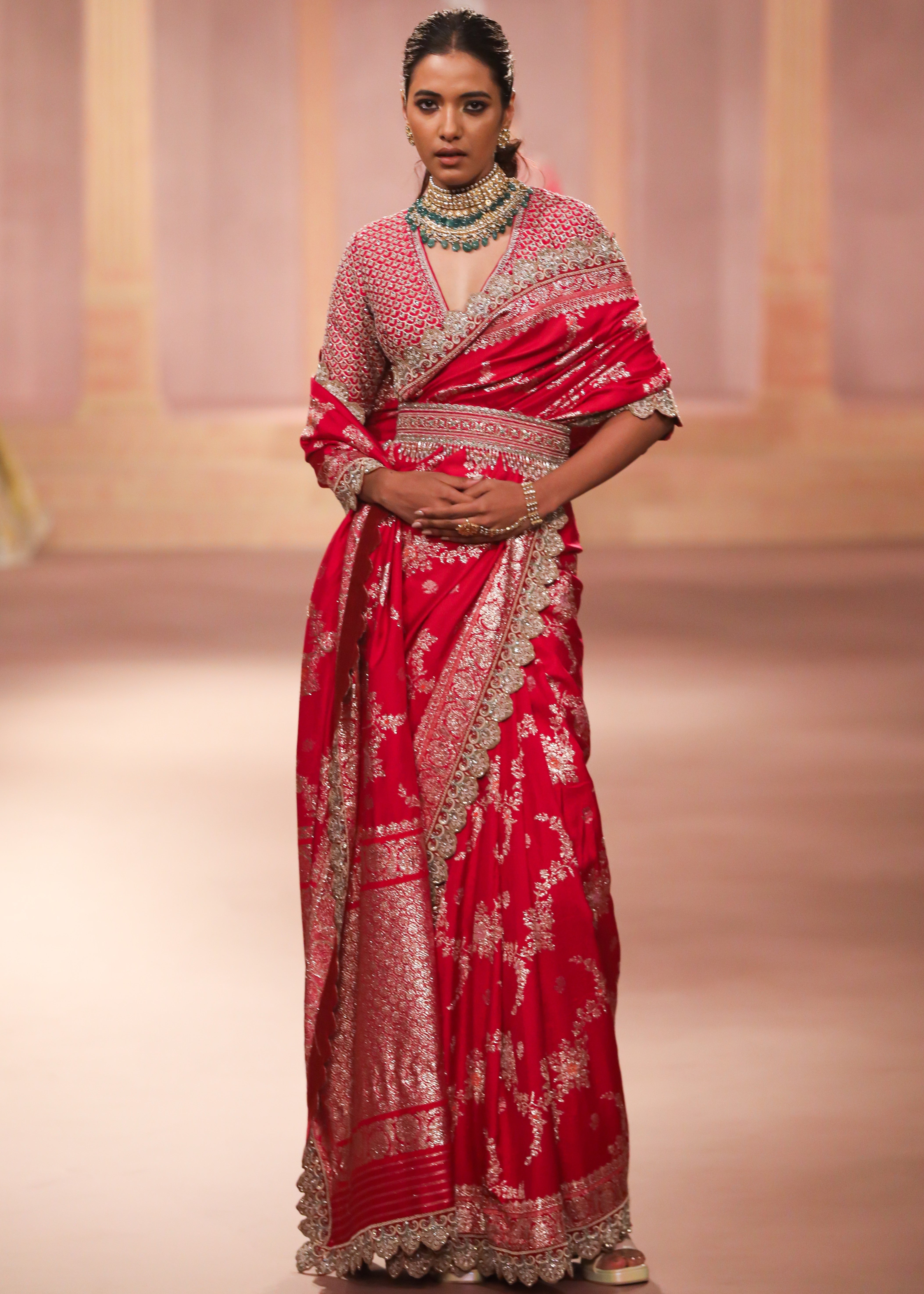 Rani Pink Banarasi Sari Set
