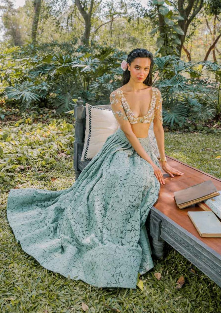 Notes Of Sage Floral Lehenga