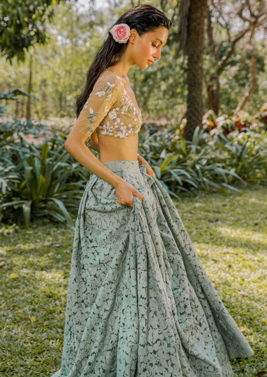 Notes Of Sage Floral Lehenga
