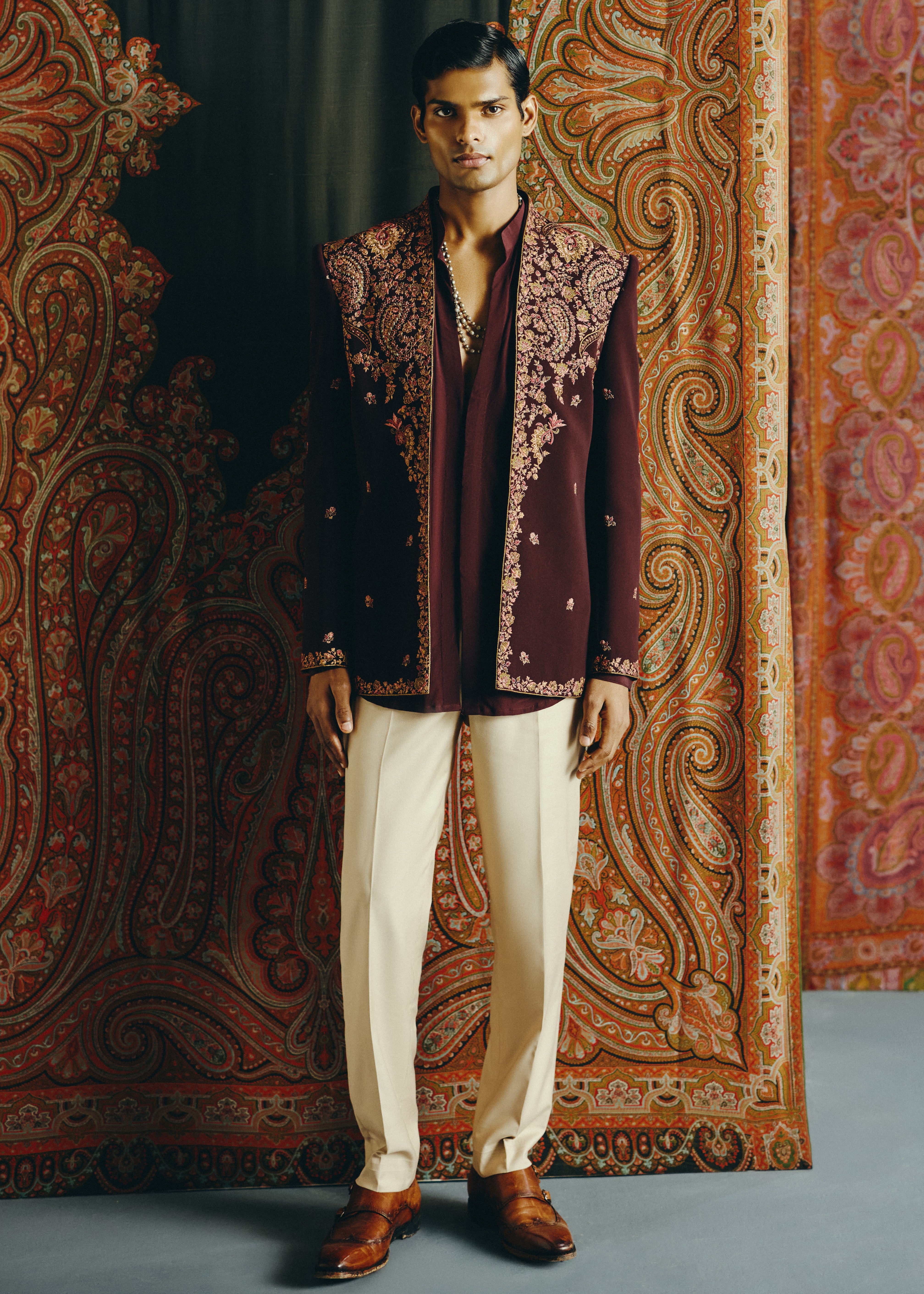 Royal Kashida Open Jacket With Pant And Shirt