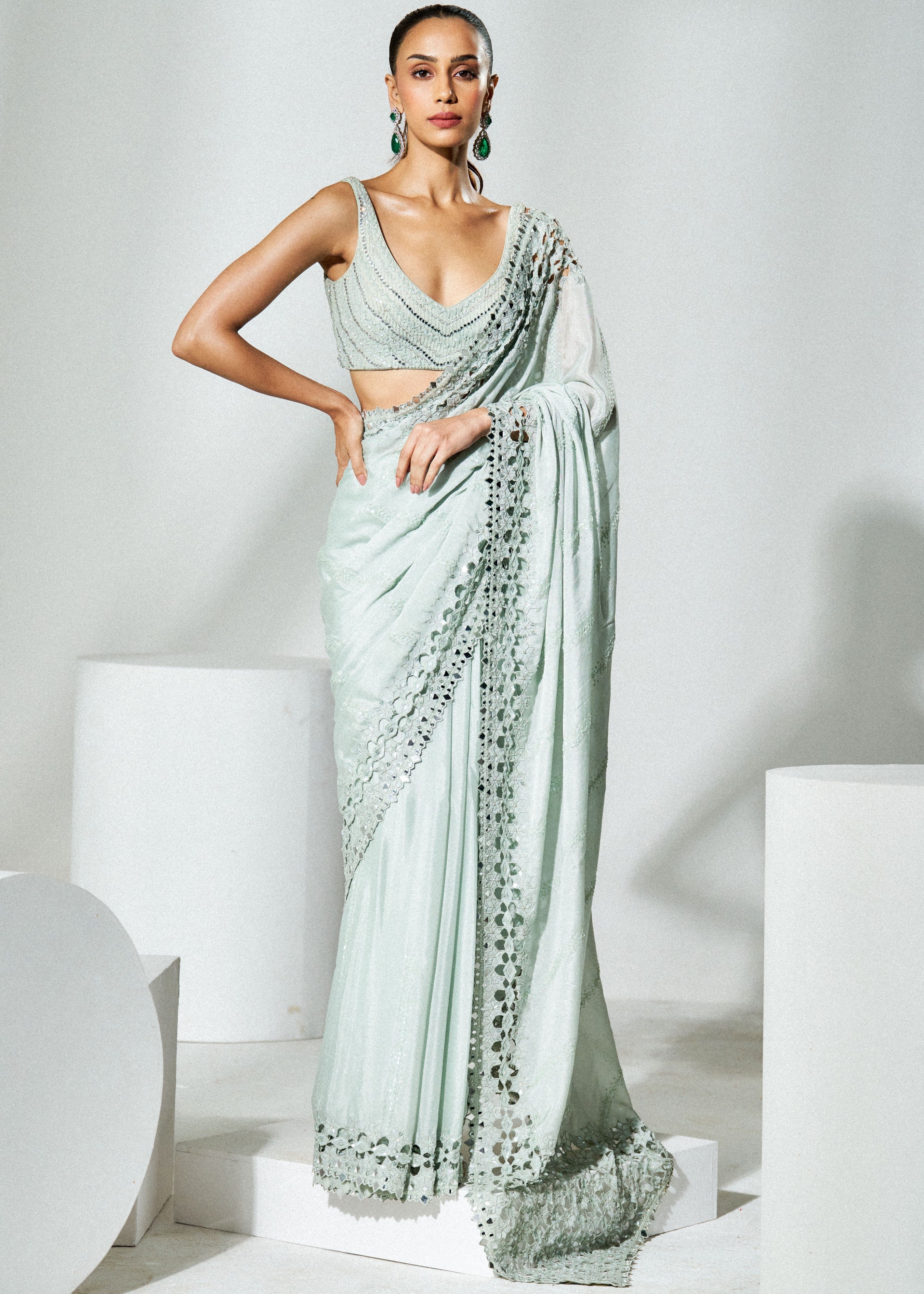 Sage Green Cutwork Sari