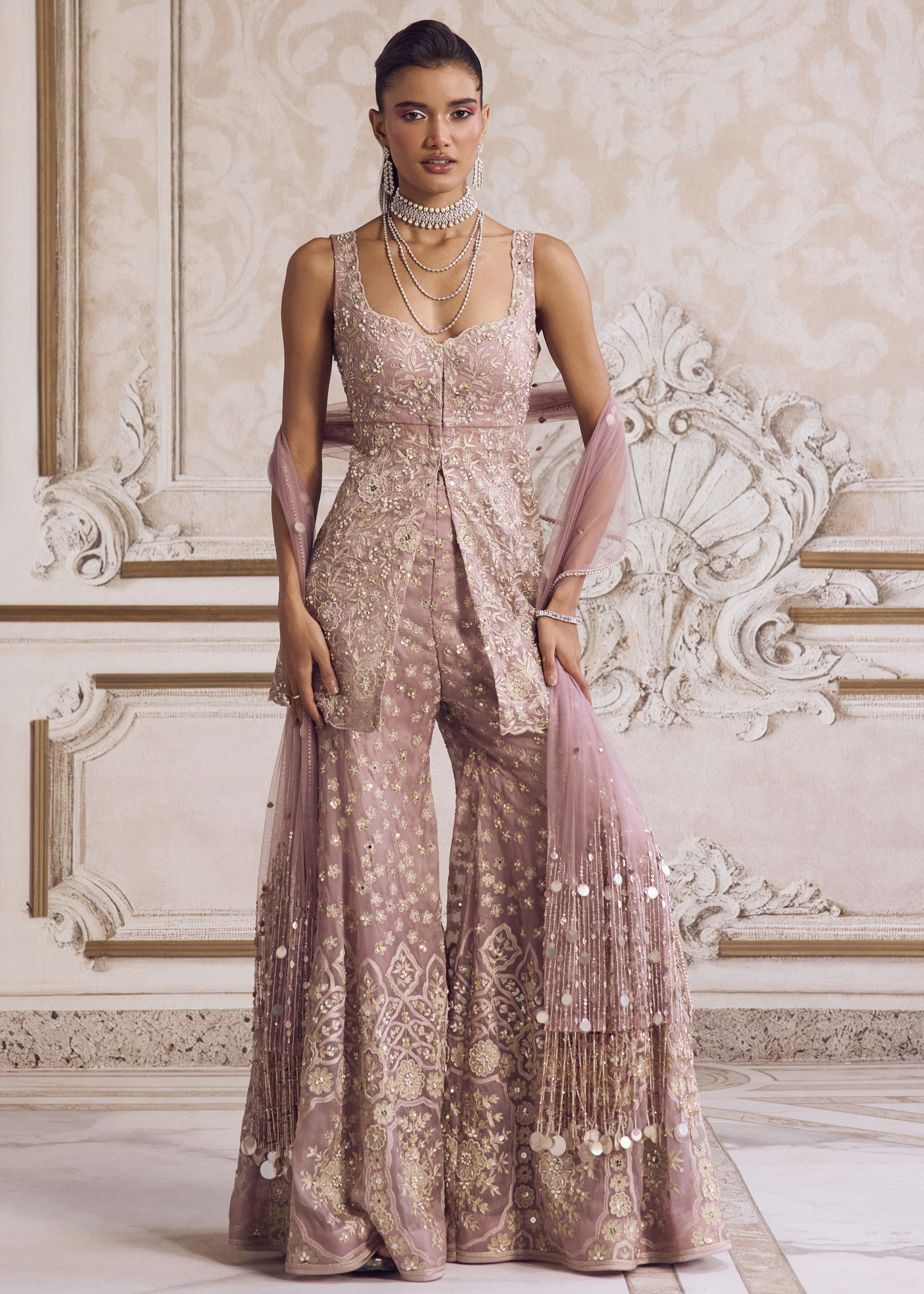 Champagne Rose Peplum And Pants Set