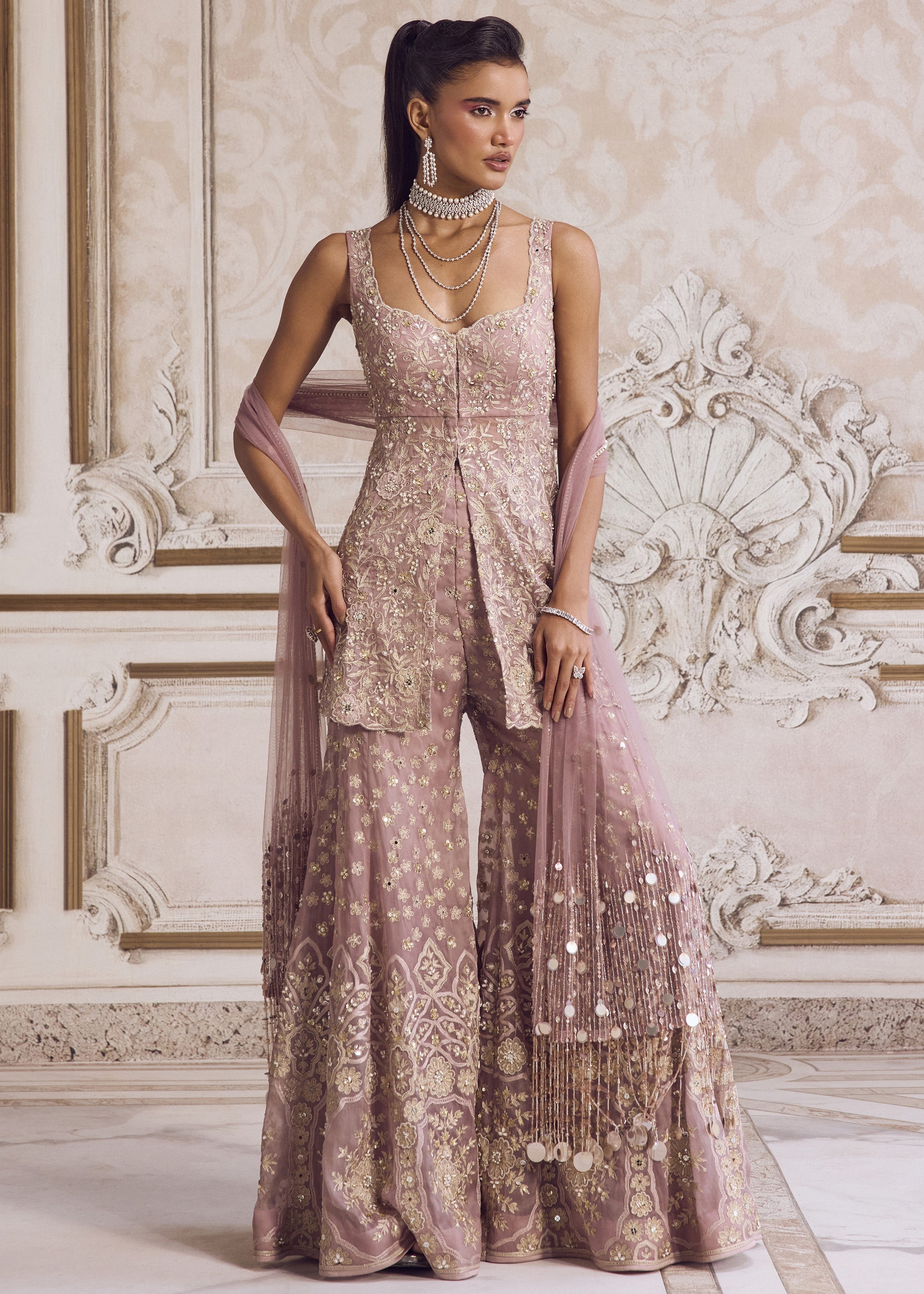Champagne Rose Peplum And Pants Set