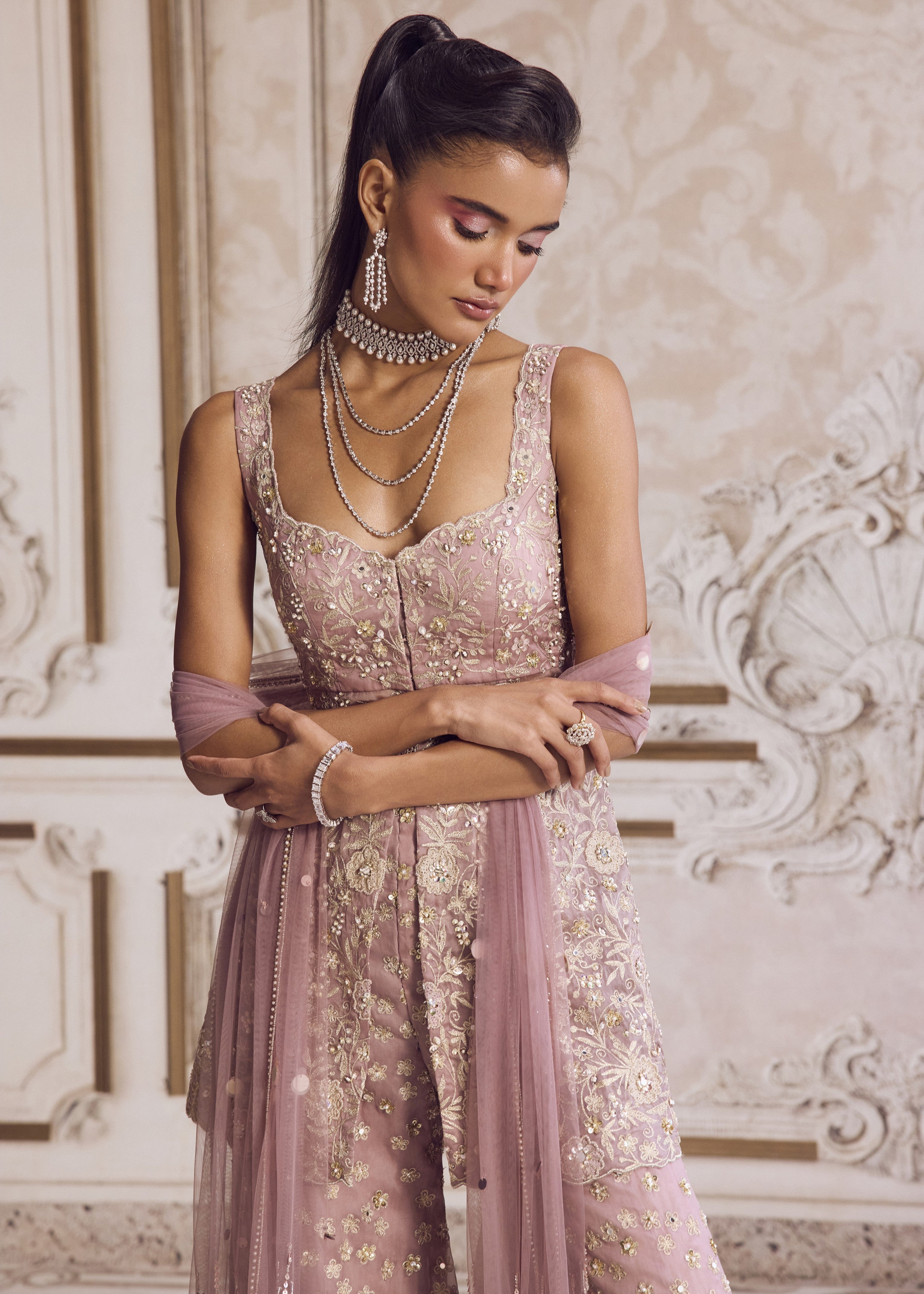 Champagne Rose Peplum And Pants Set