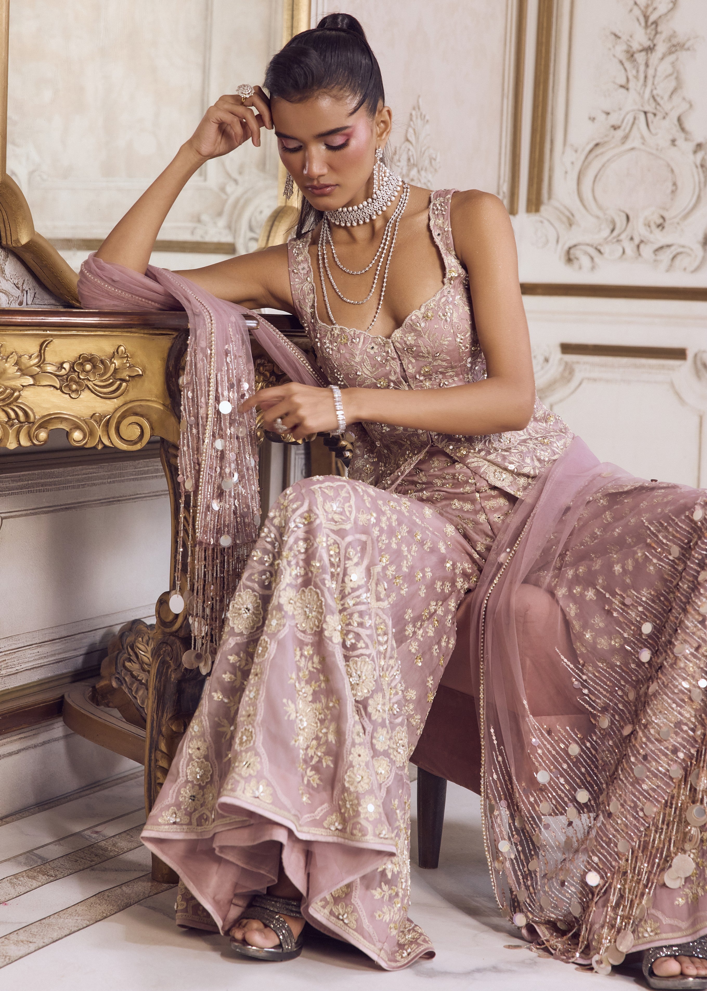 Champagne Rose Peplum And Pants Set