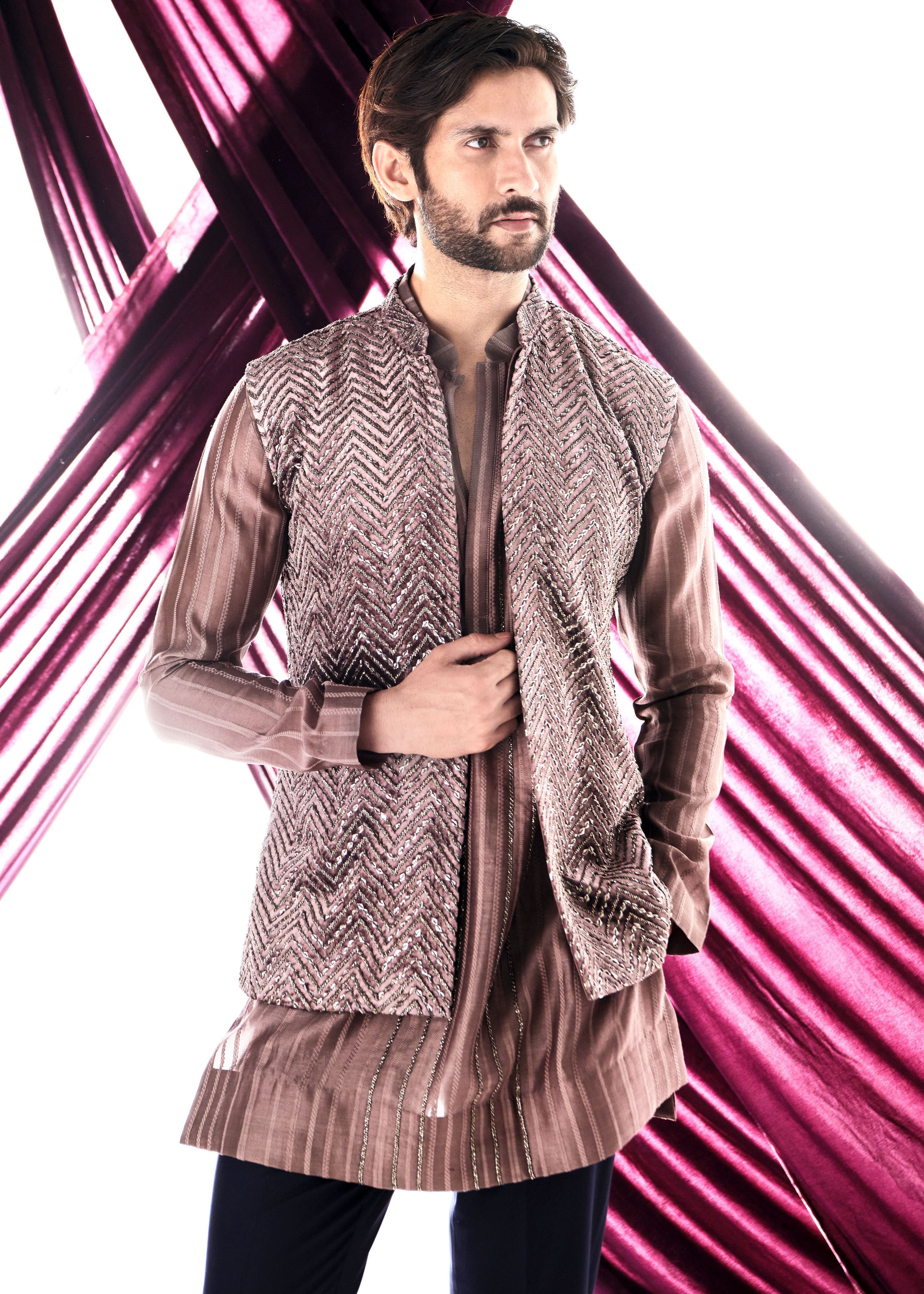 Taupe Chevron Nehru
