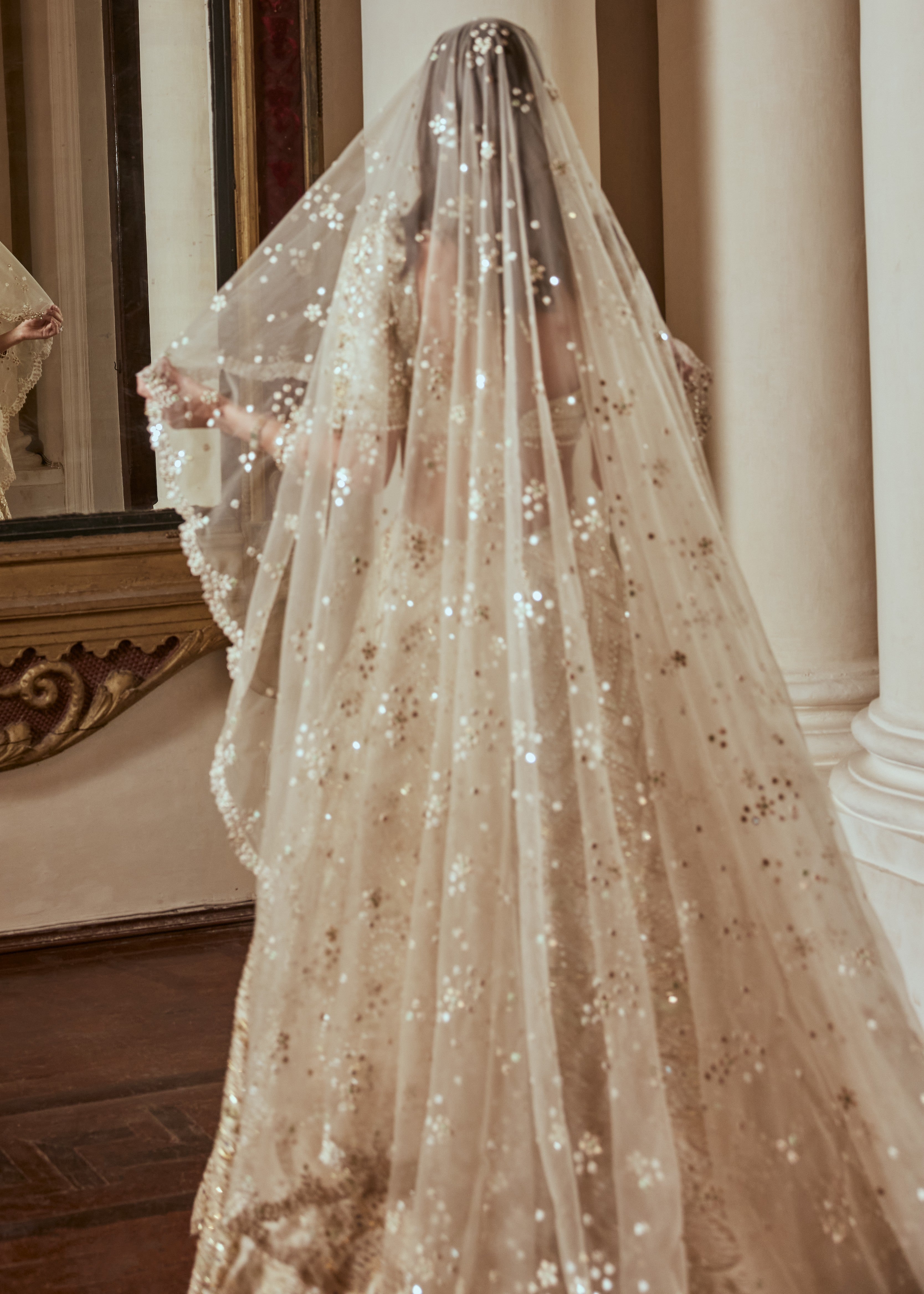 Cream Lehenga with Green Highlighting