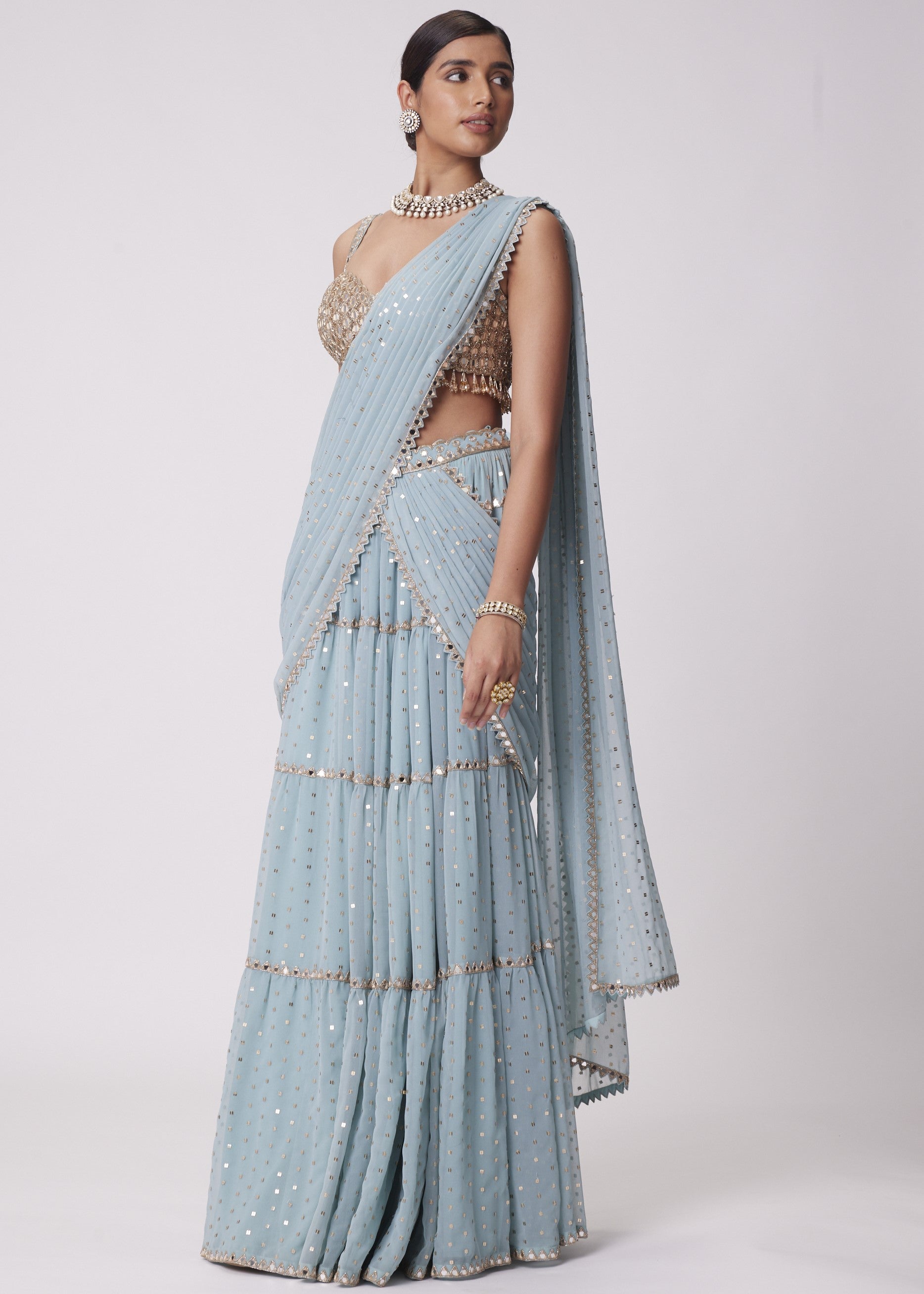 Powder Blue Multi Tier Sari Set