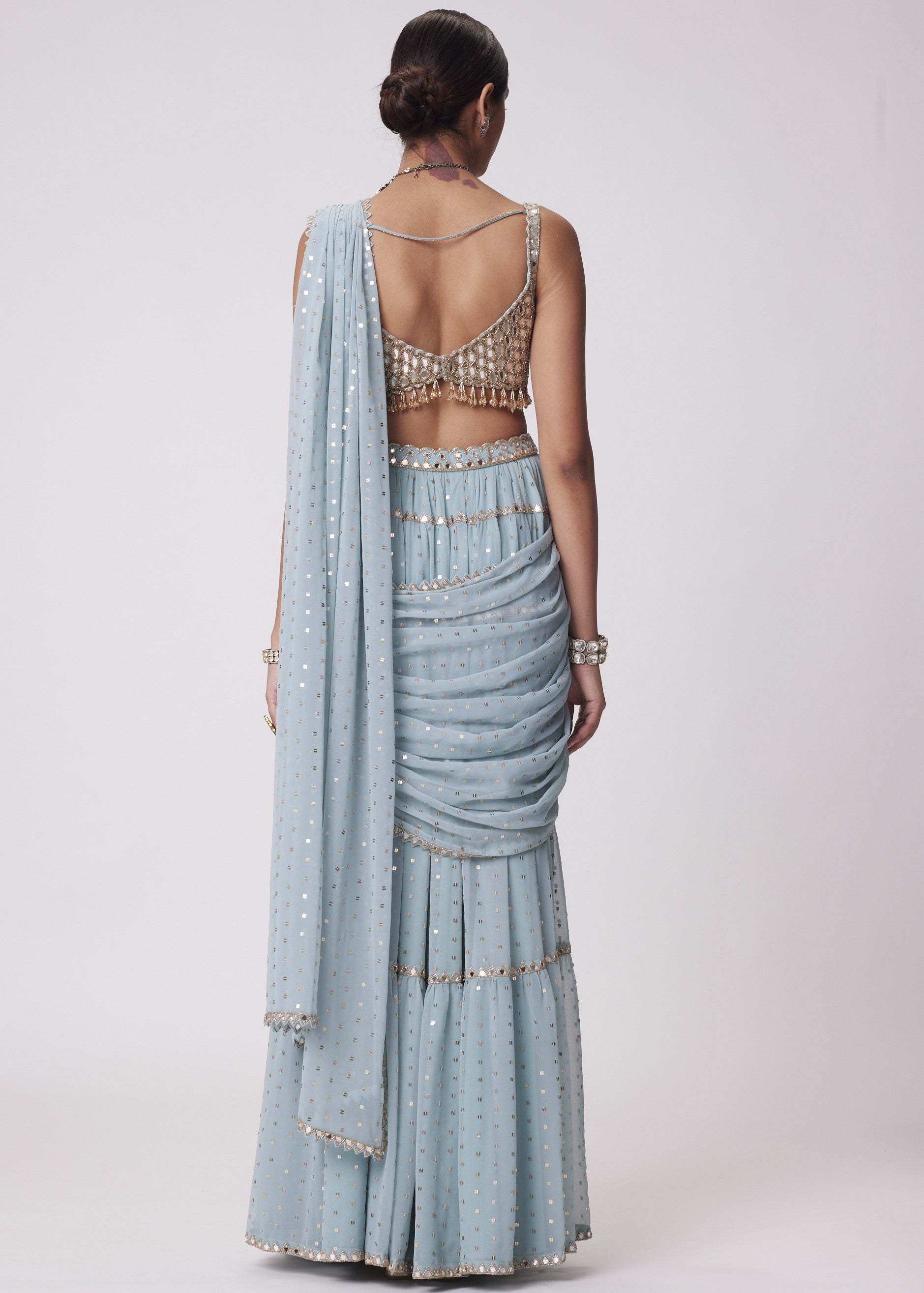 Powder Blue Multi Tier Sari Set