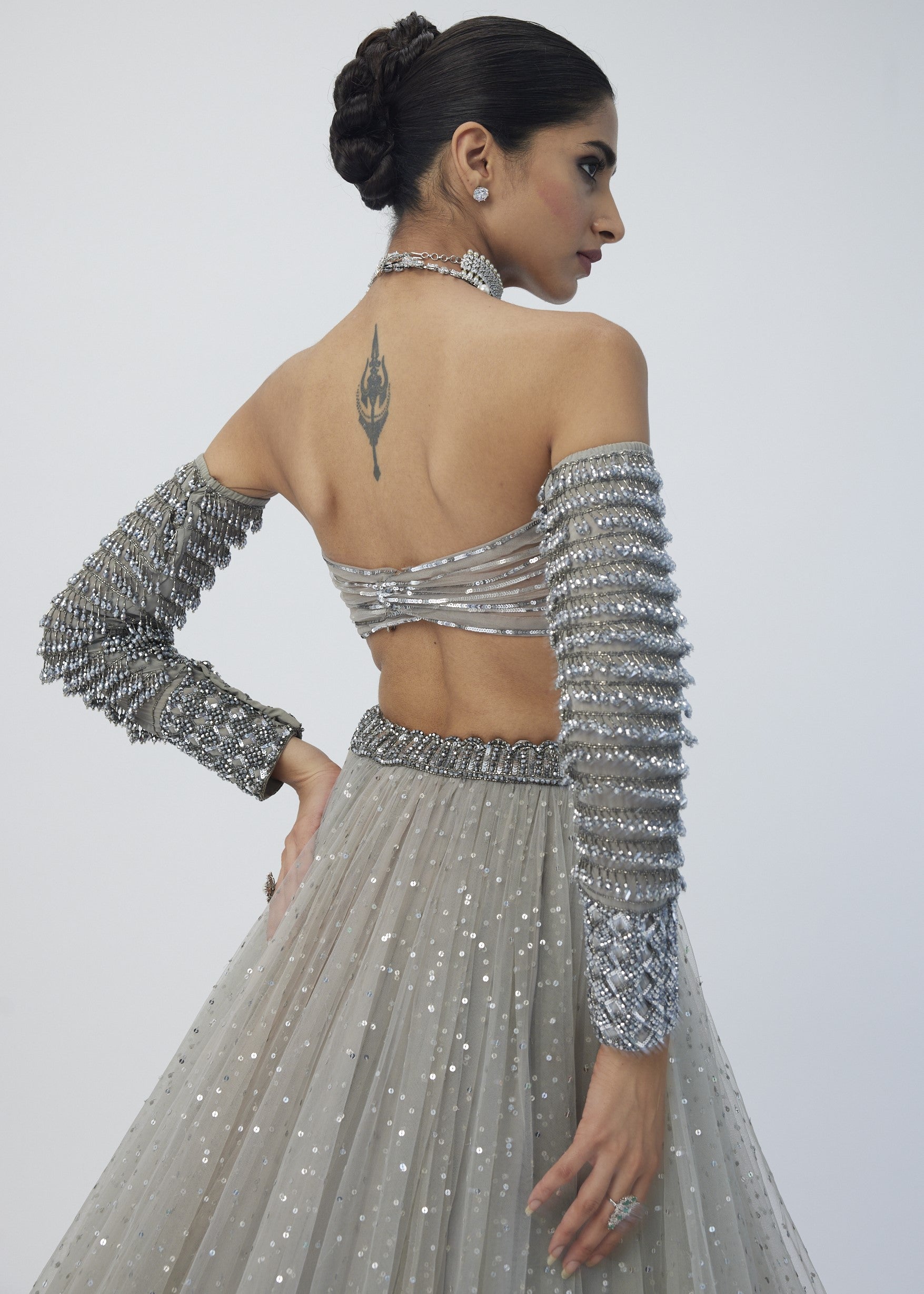 Crystal Grey Tulle Lehenga Set