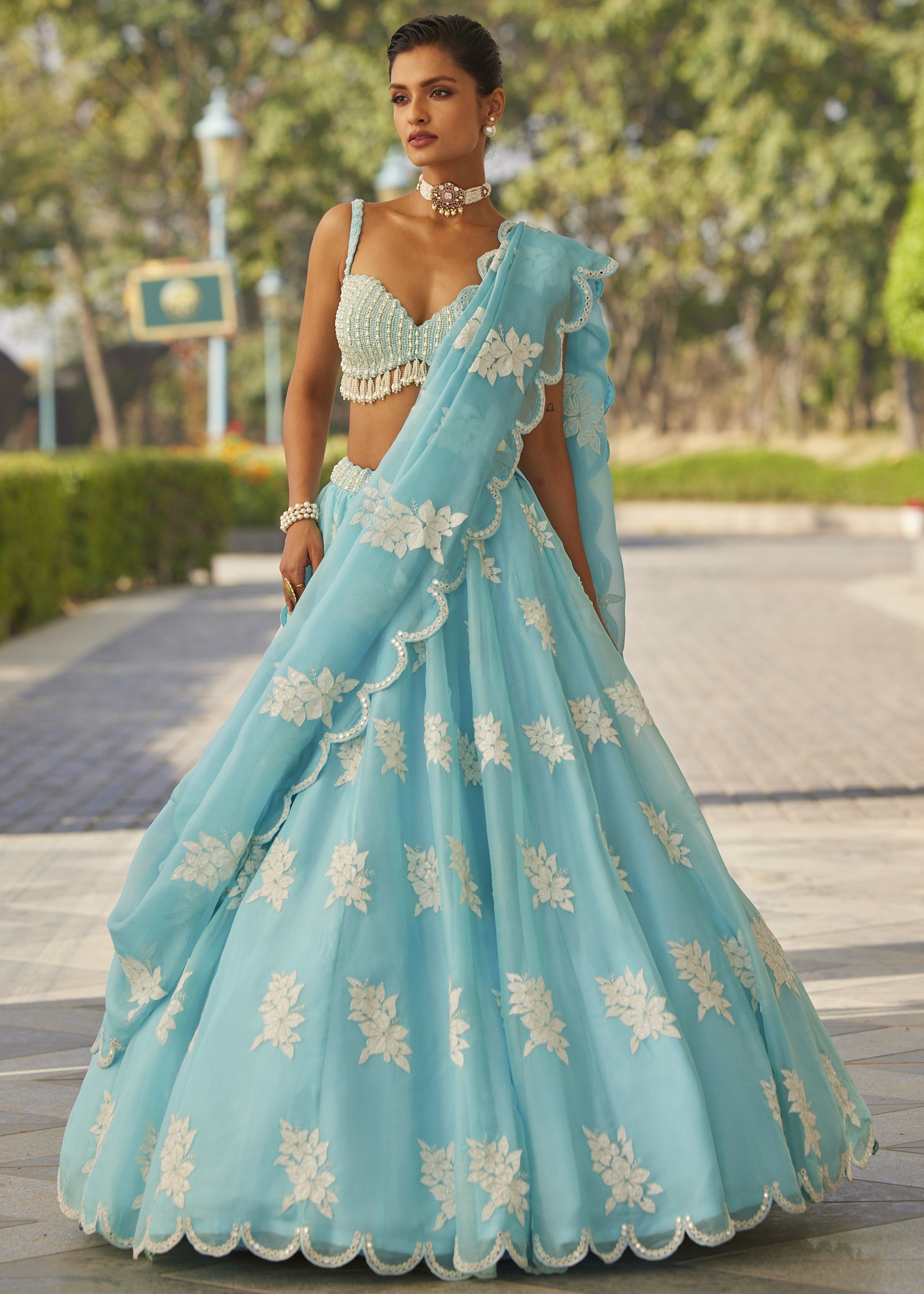 Blue Flower Lehenga Set