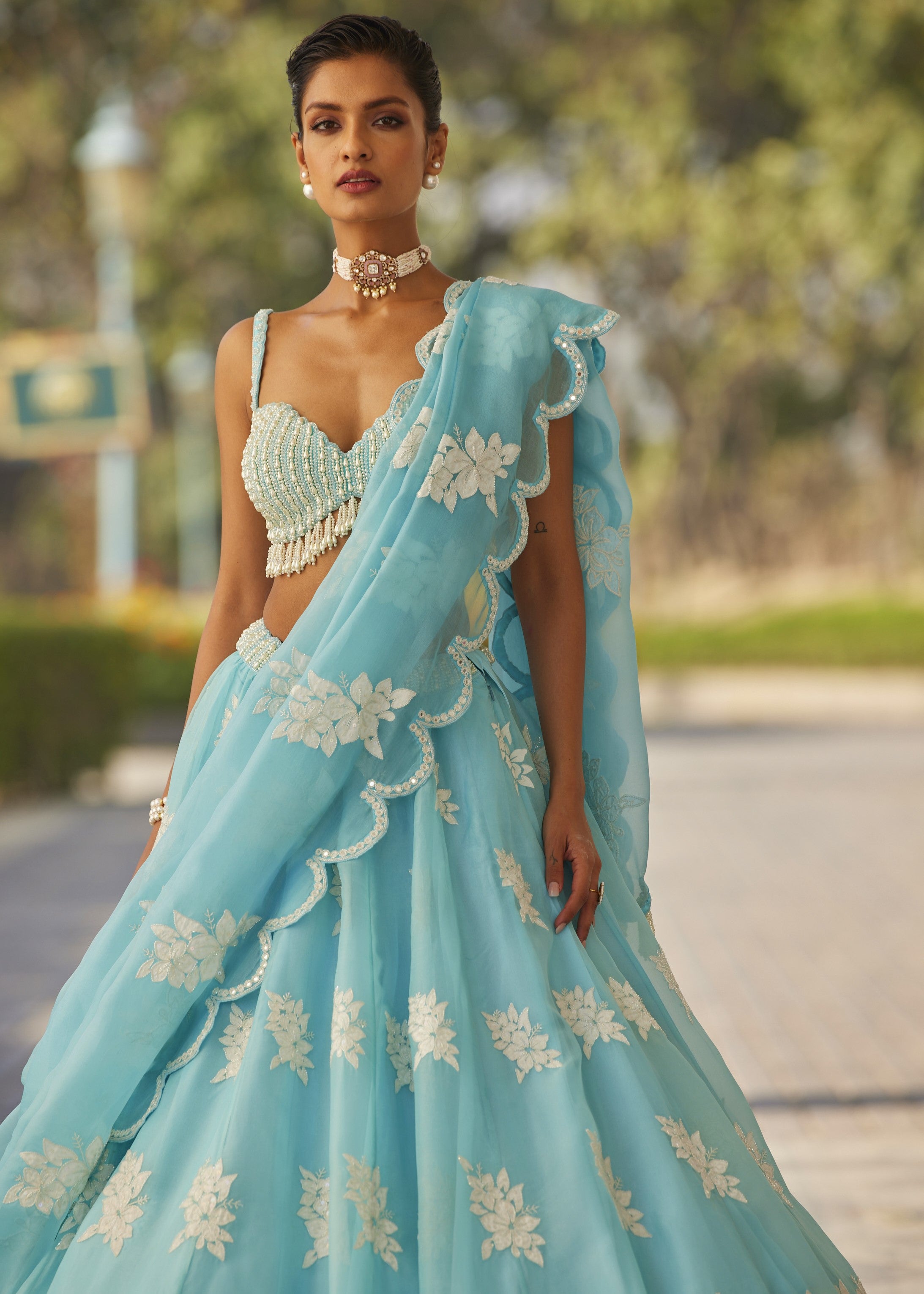 Blue Flower Lehenga Set