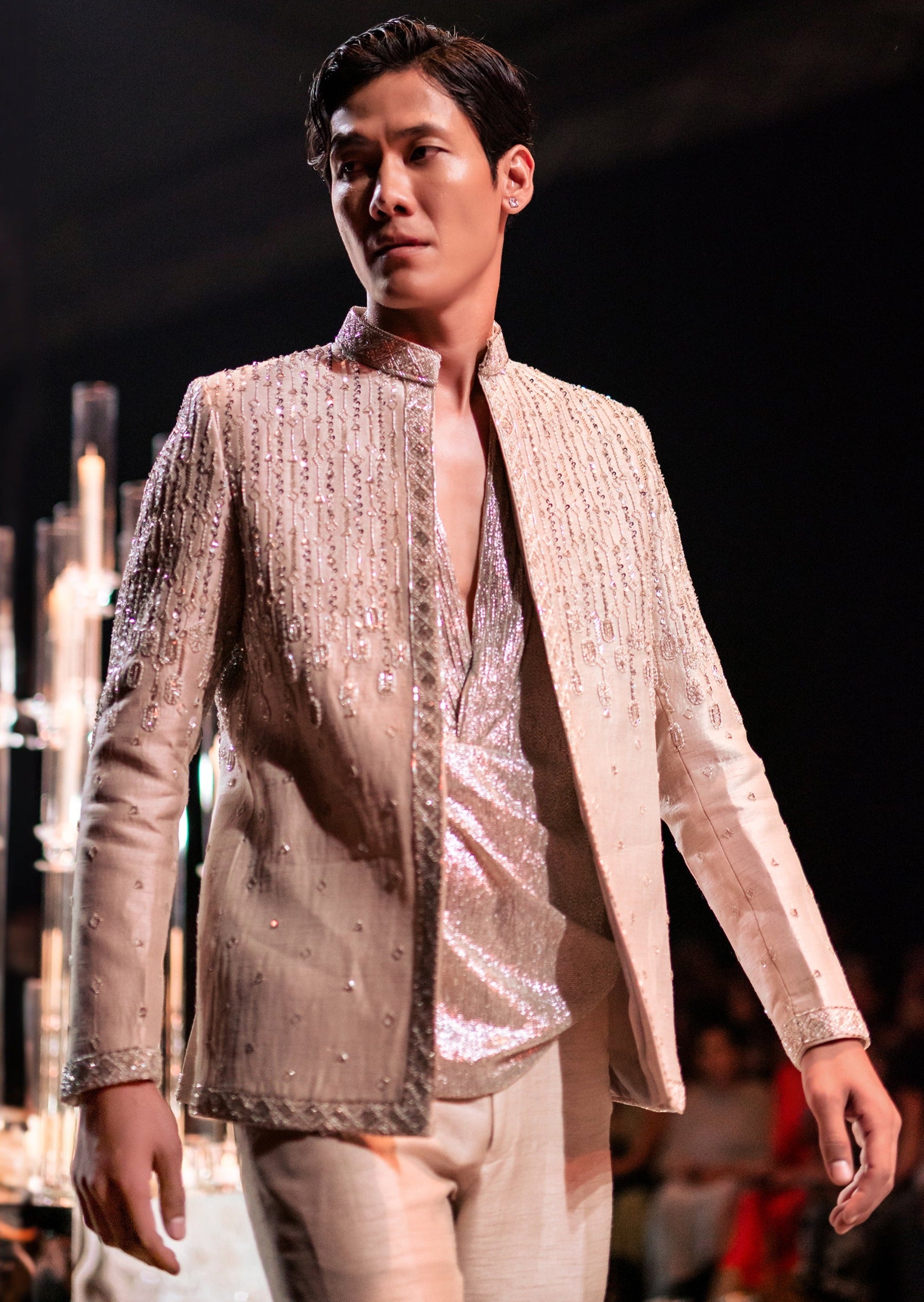 Grey Jodhpuri and Shimmer Kurta Set