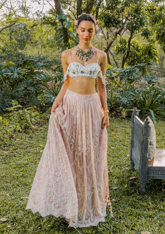 Lace And Pearl Skirt Set