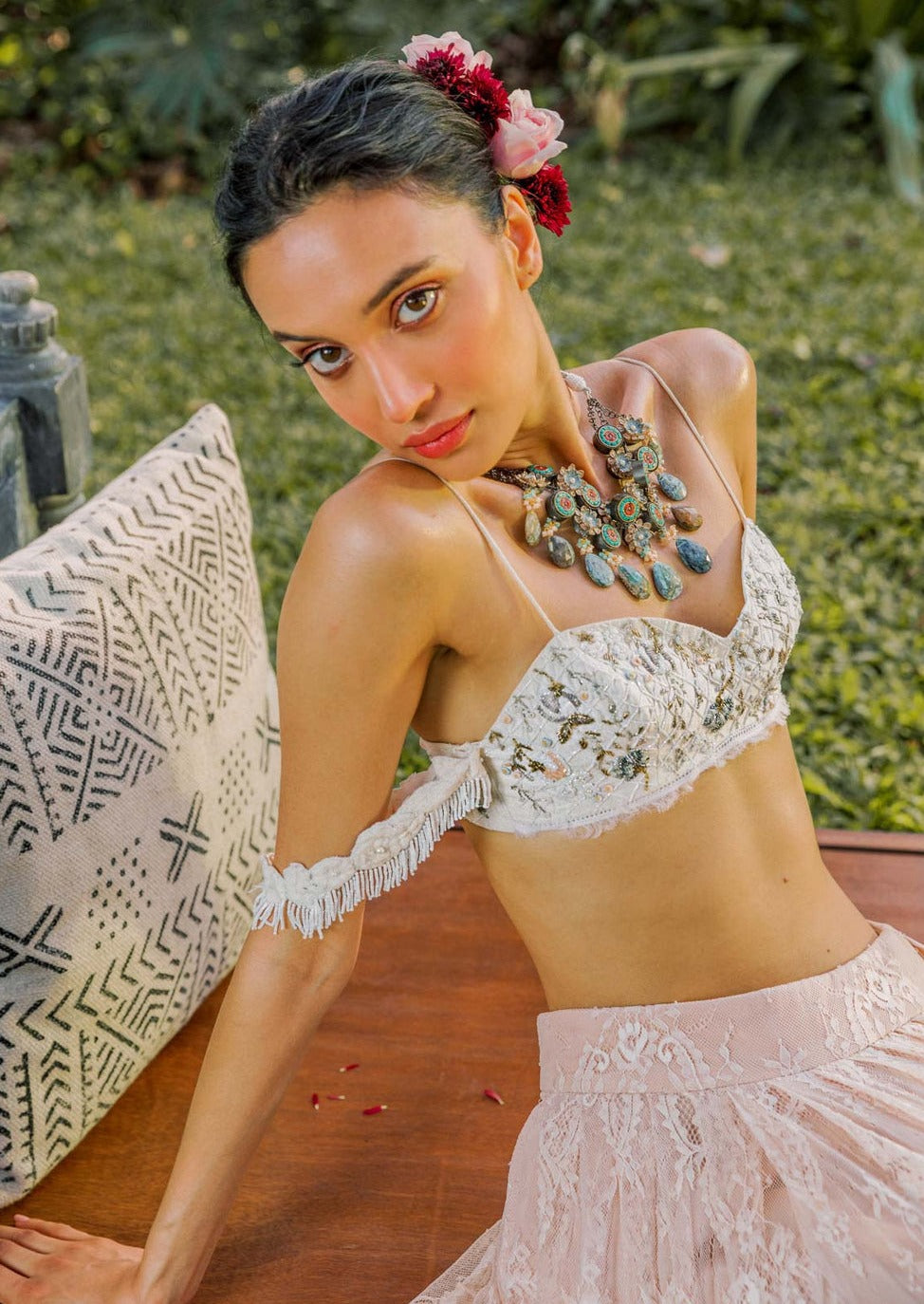 Lace And Pearl Skirt Set