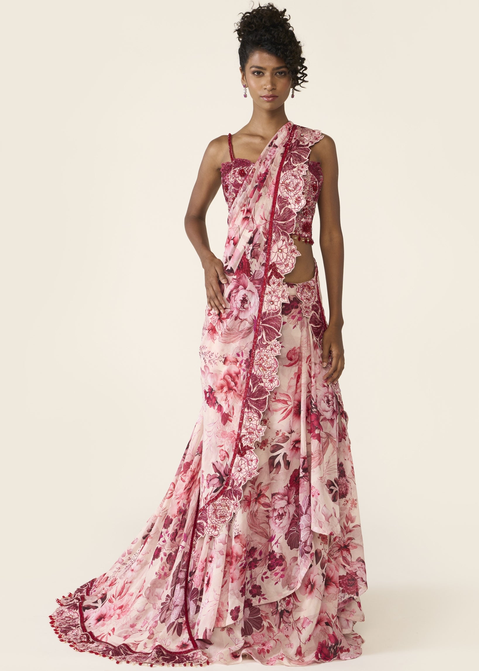 Pink Printed Concept Sari Set