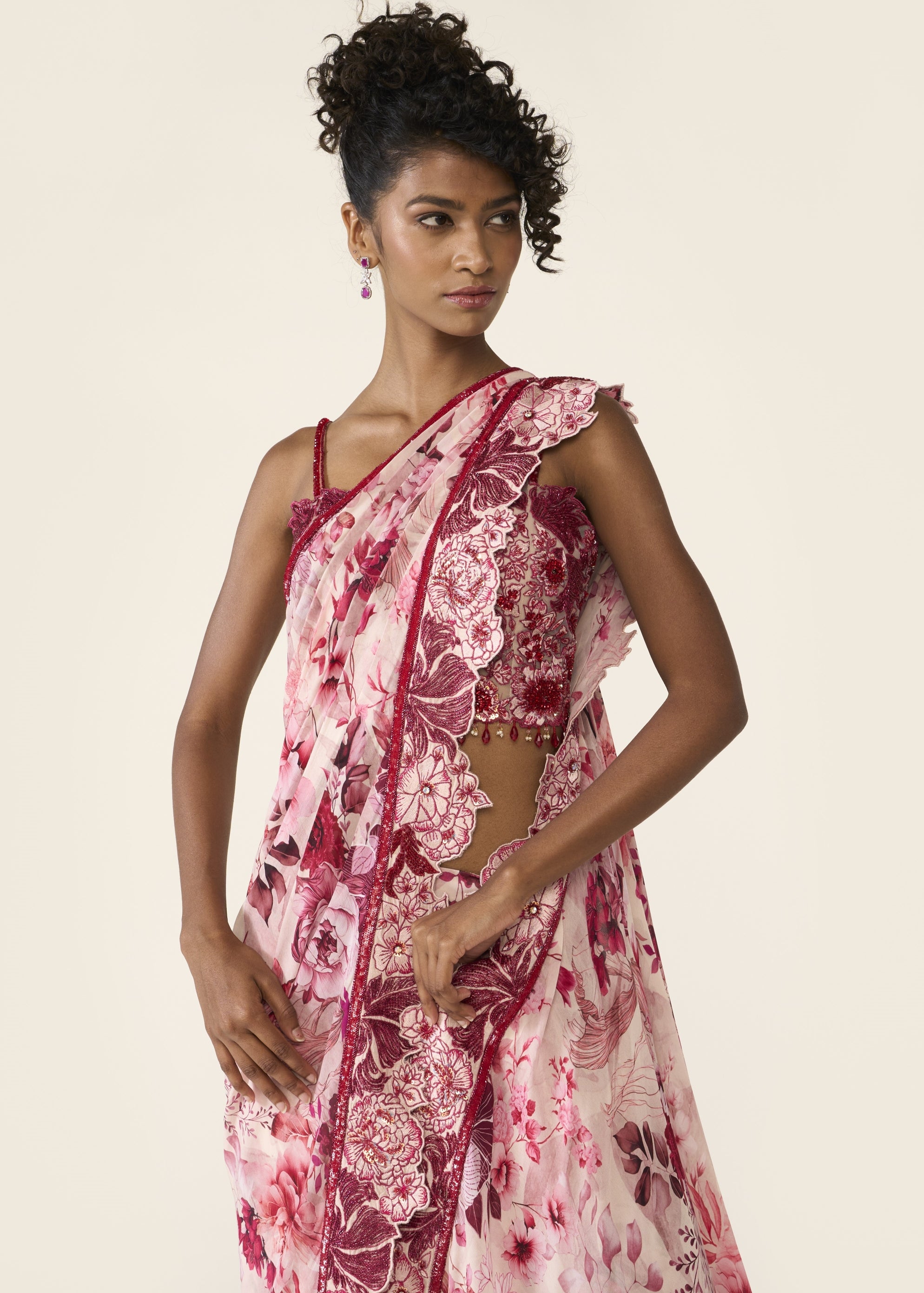 Pink Printed Concept Sari Set
