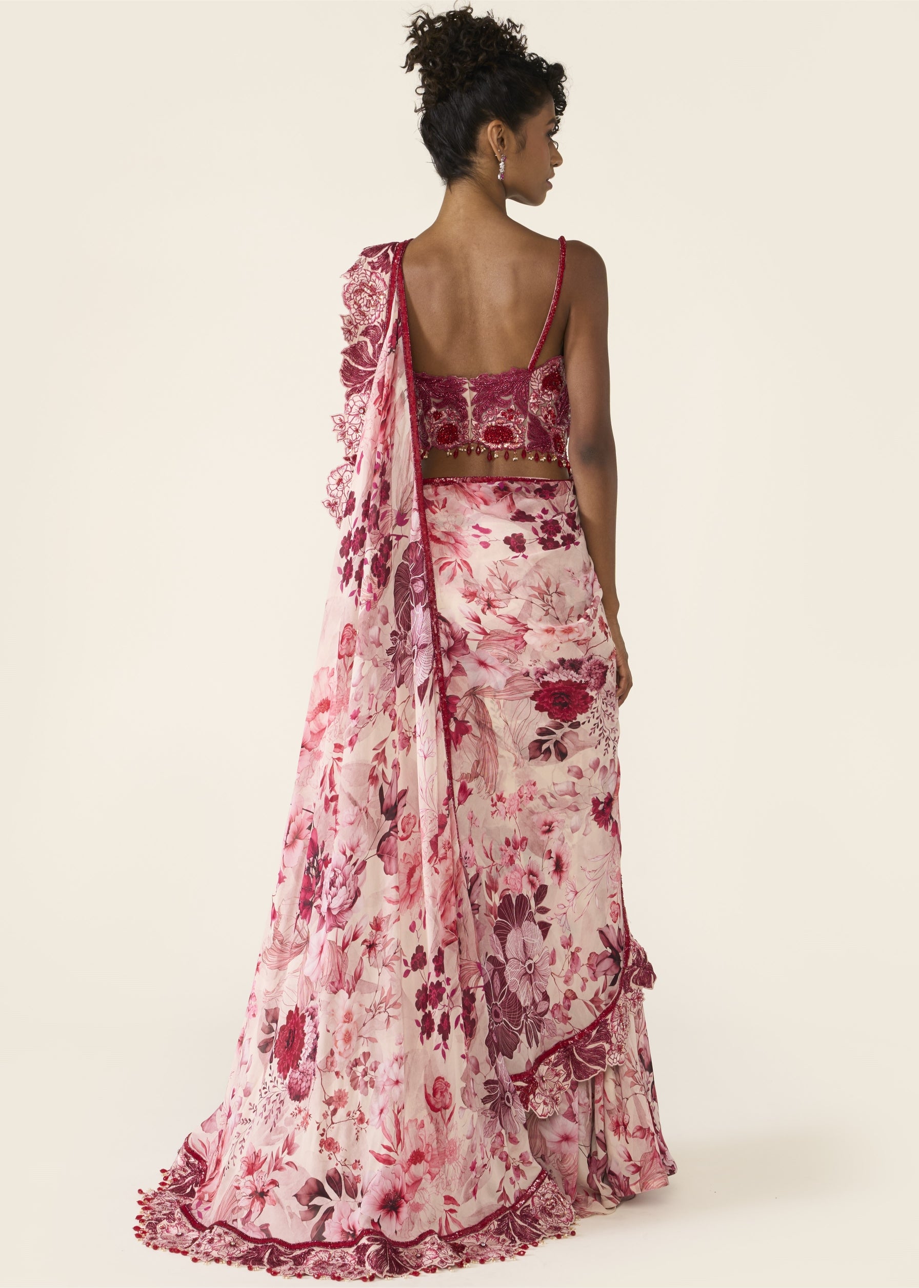 Pink Printed Concept Sari Set