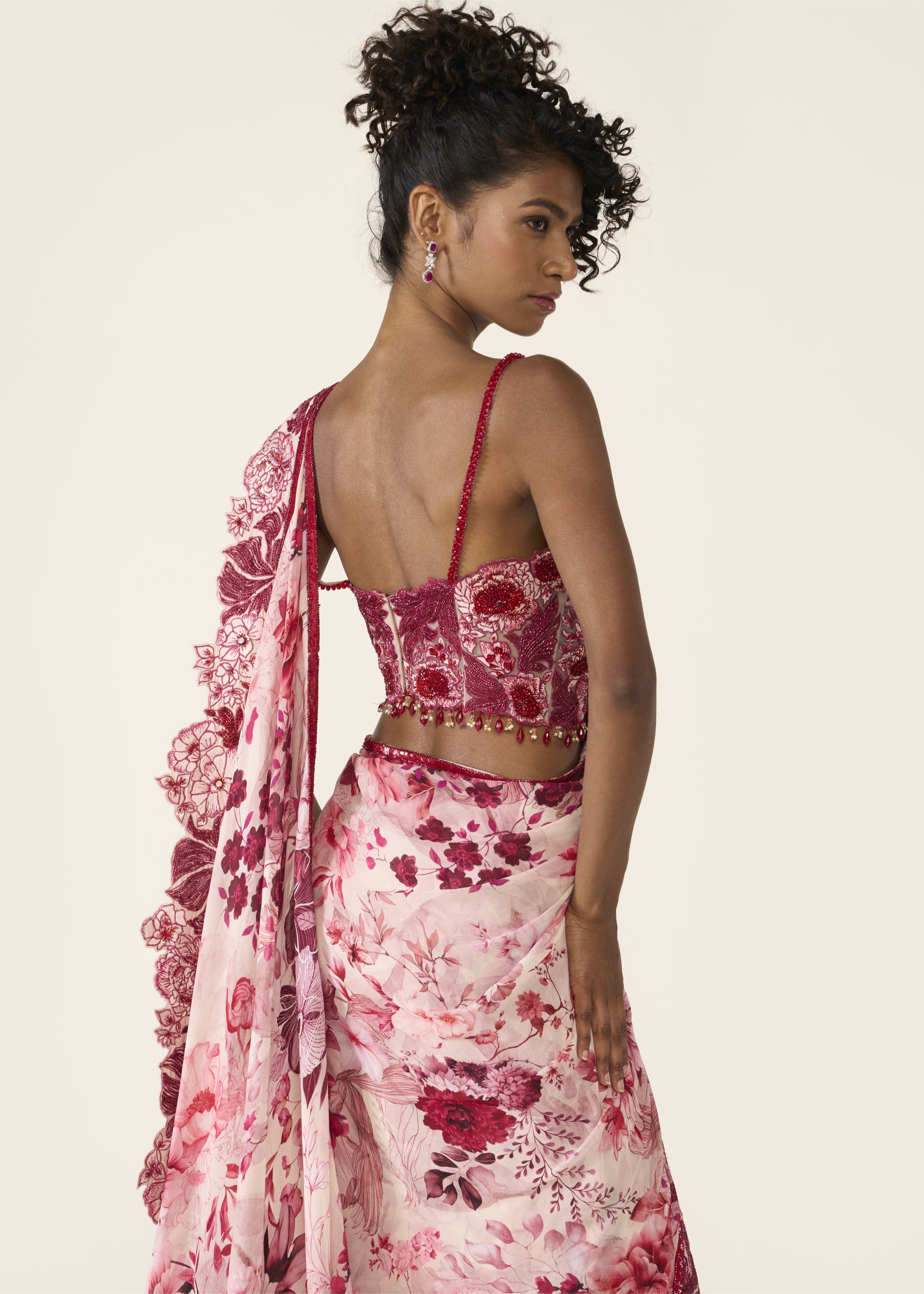 Pink Printed Concept Sari Set