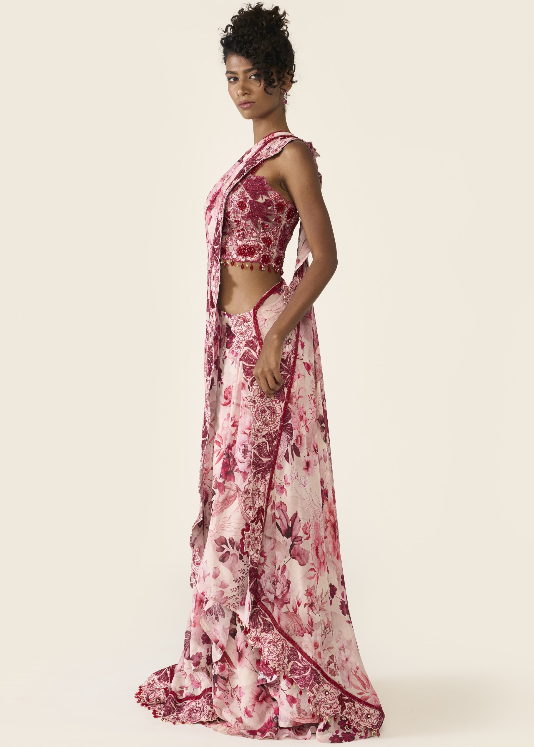 Pink Printed Concept Sari Set