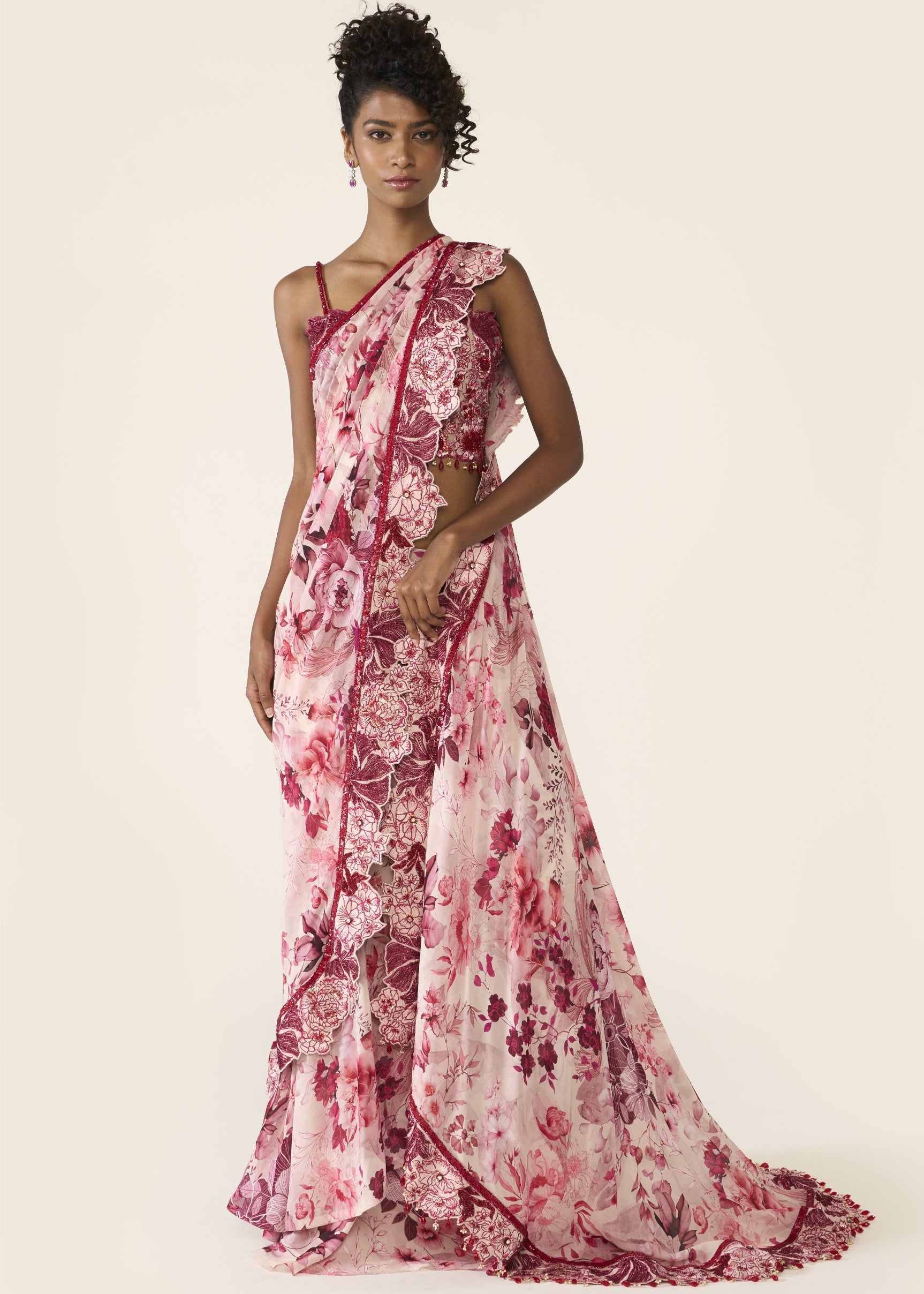 Pink Printed Concept Sari Set