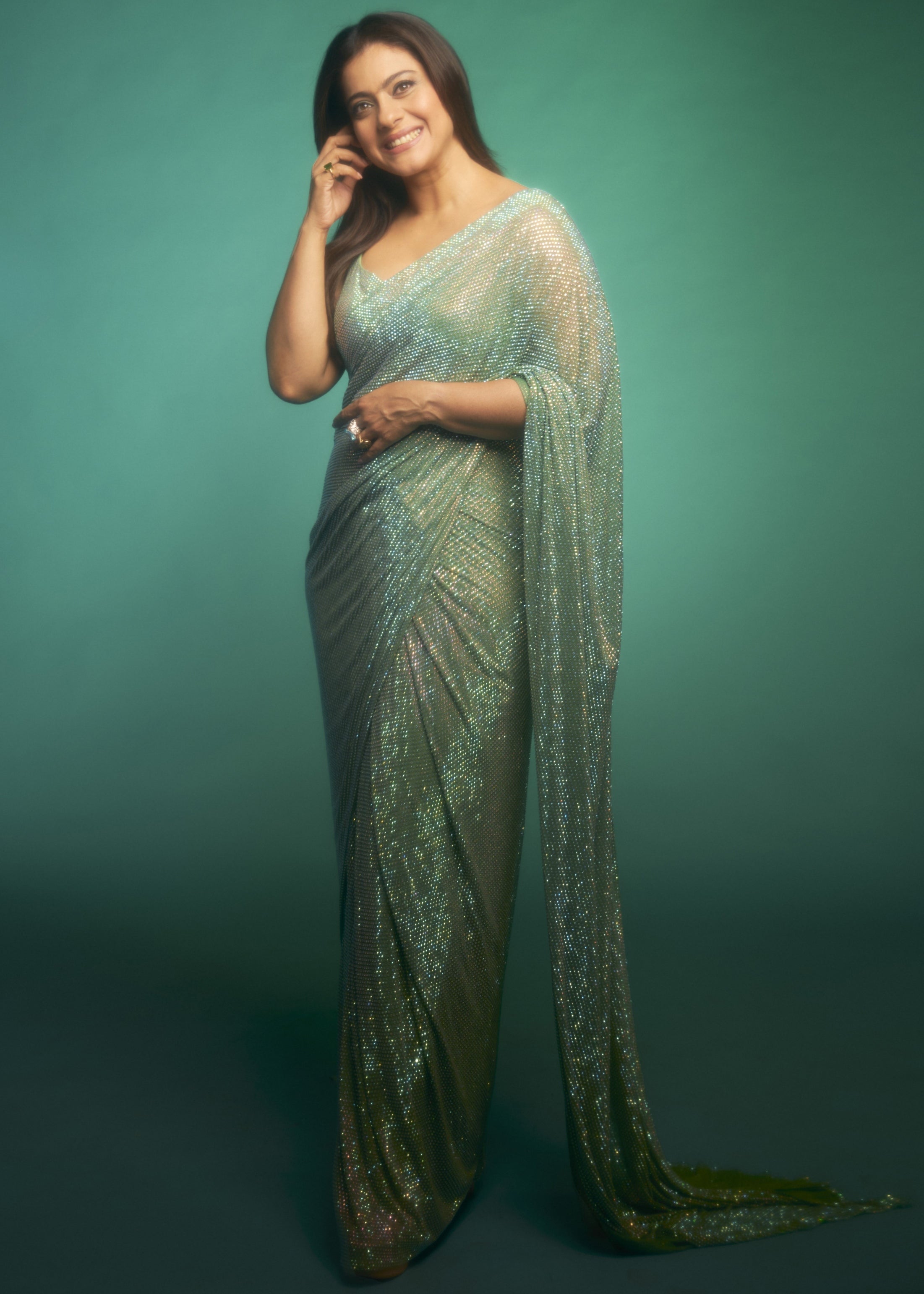 Gleaming Mint Jewel Sari Set