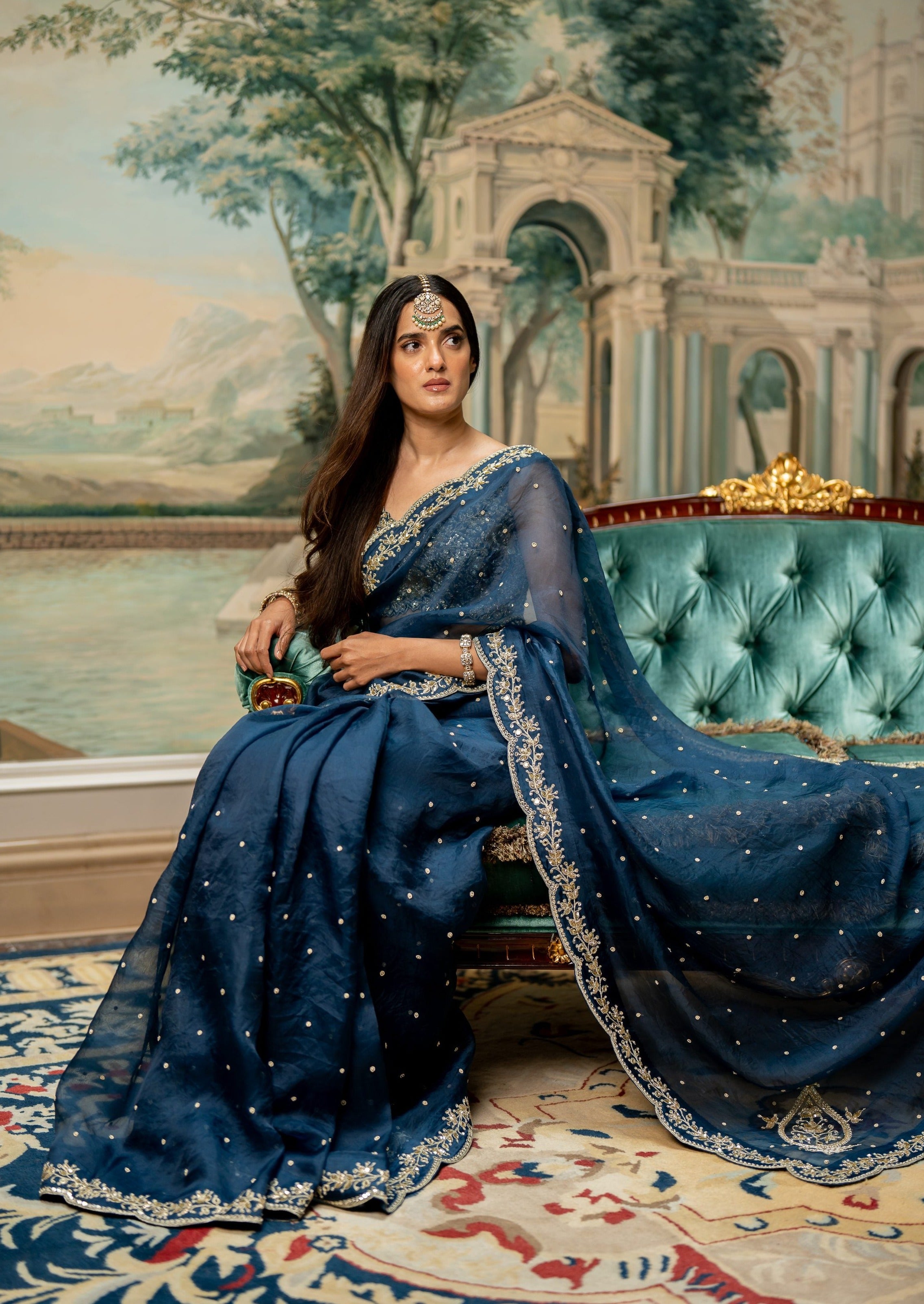 Deep Blue Embroidered Sari