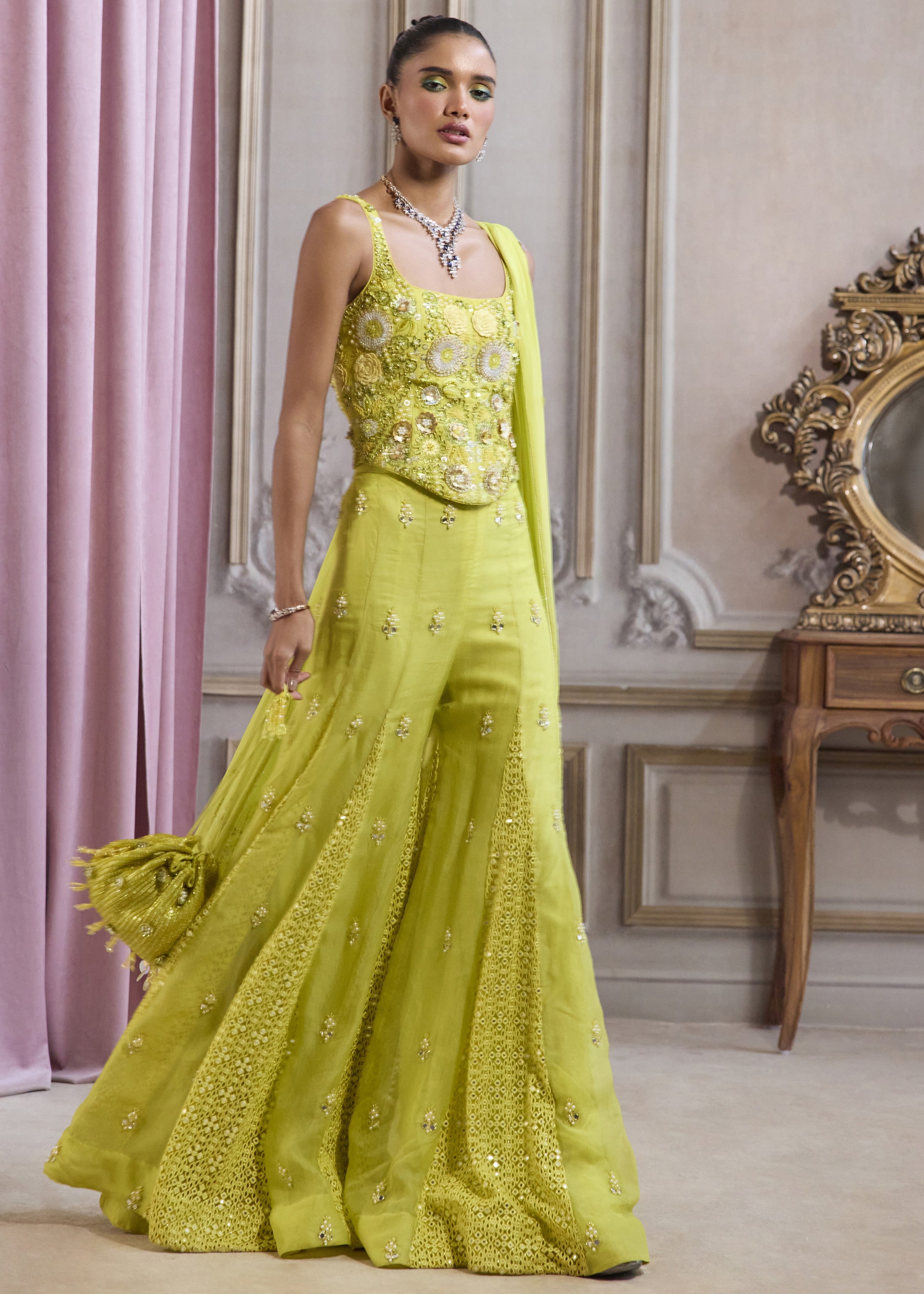 Neon Green Corset With Sharara