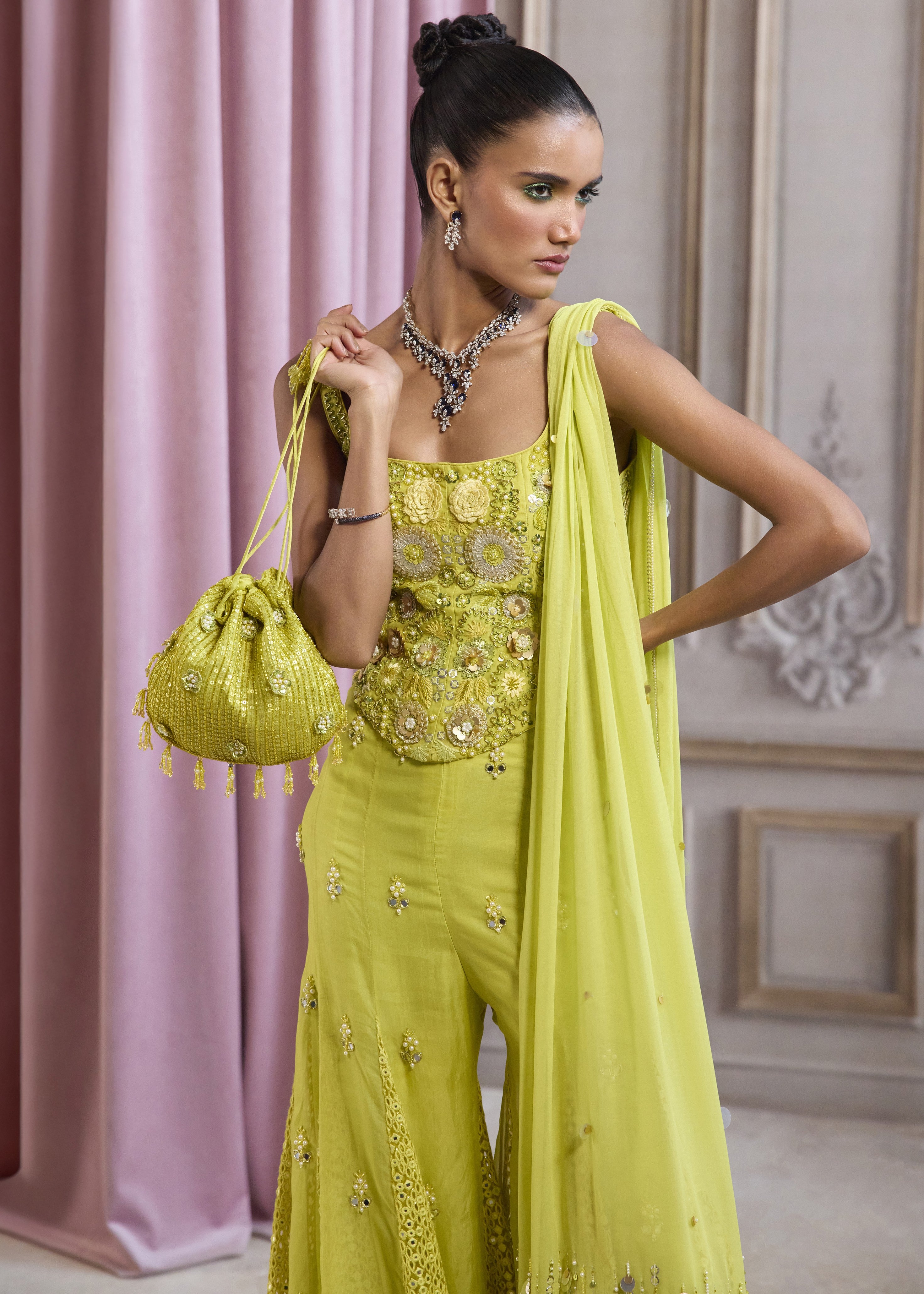 Neon Green Corset With Sharara