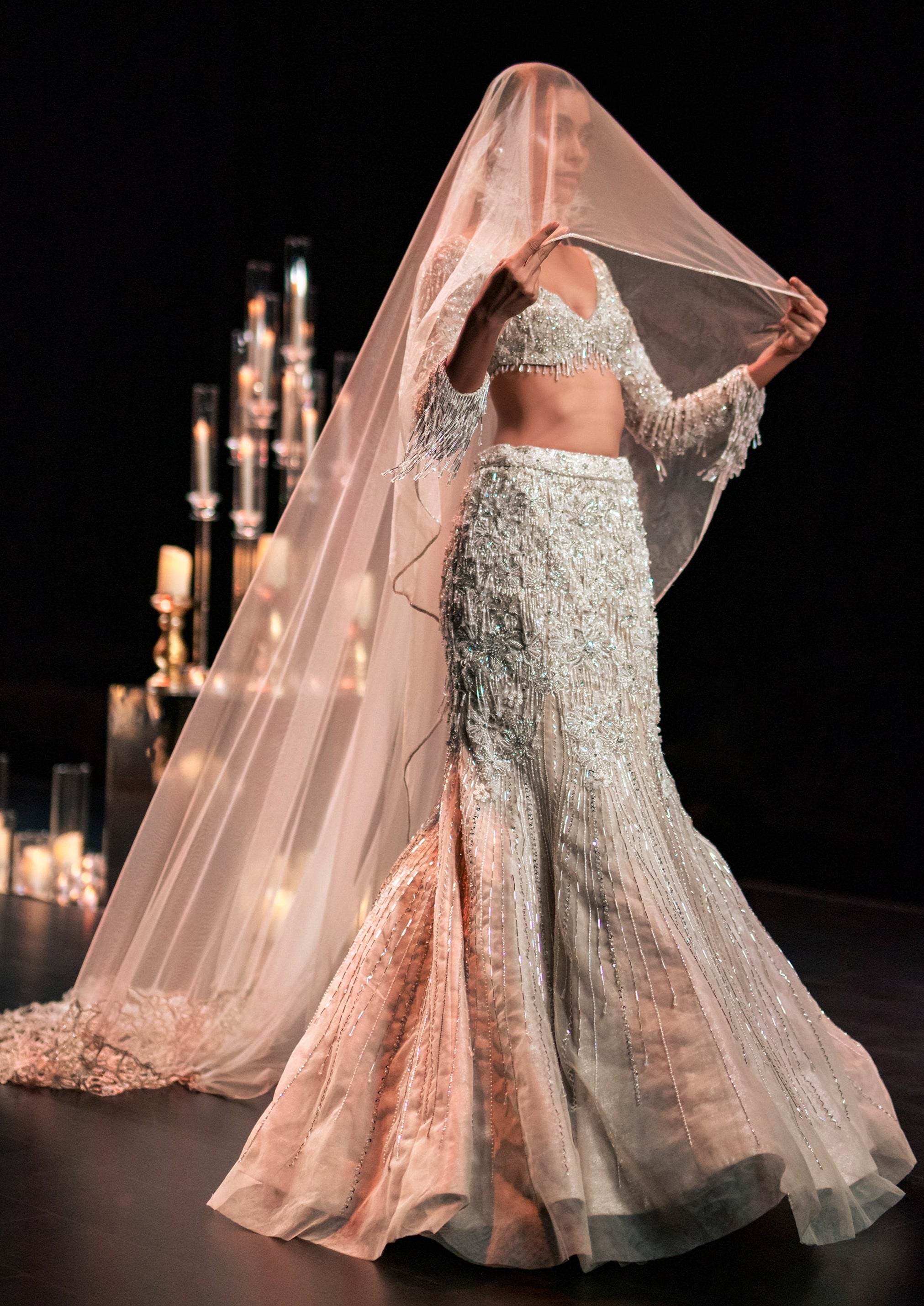 white christmas dresses Surabhi Chopra - Ivory Fishcut Lehenga main image 1