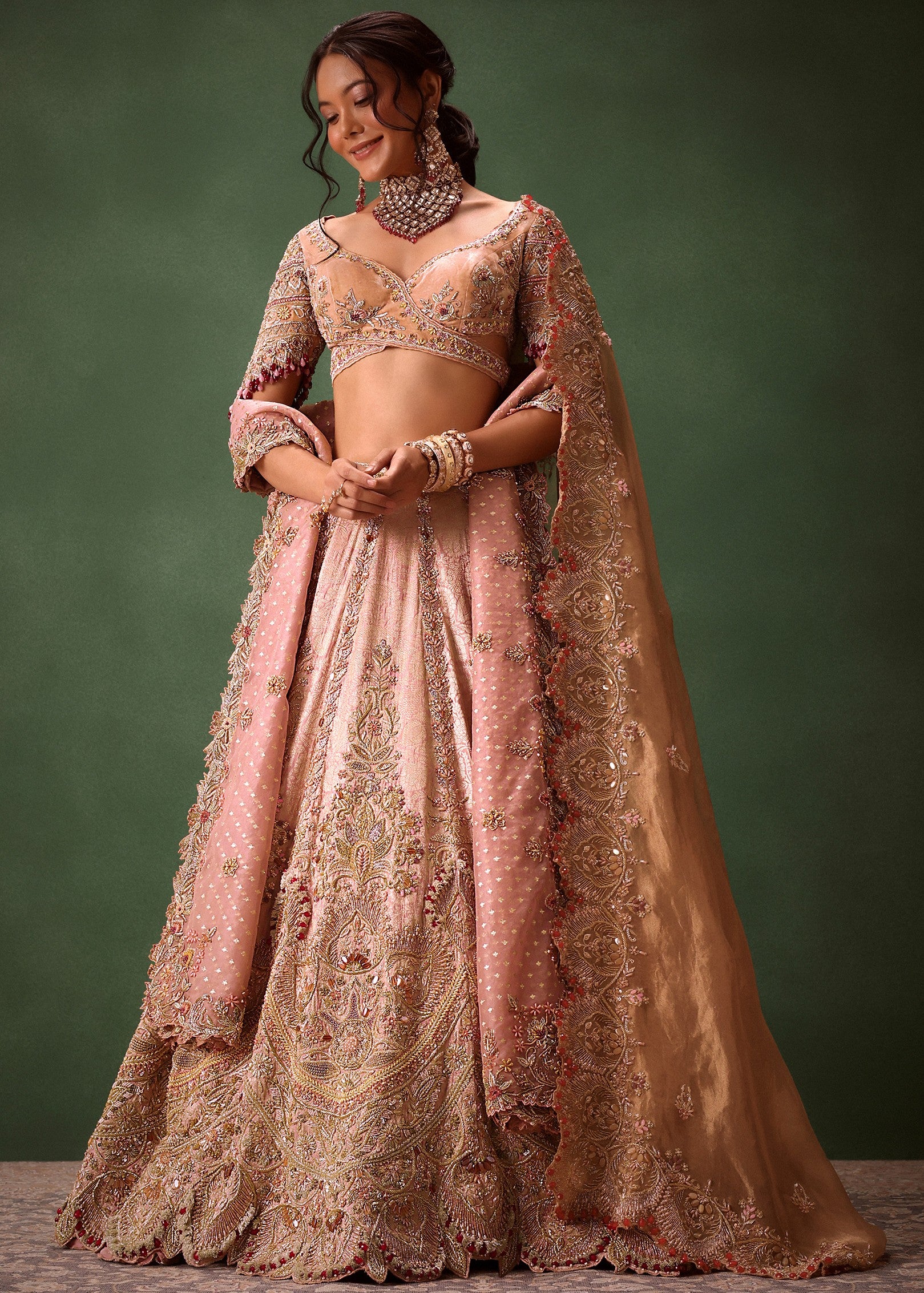 Pink Brocade Velvet Lehenga
