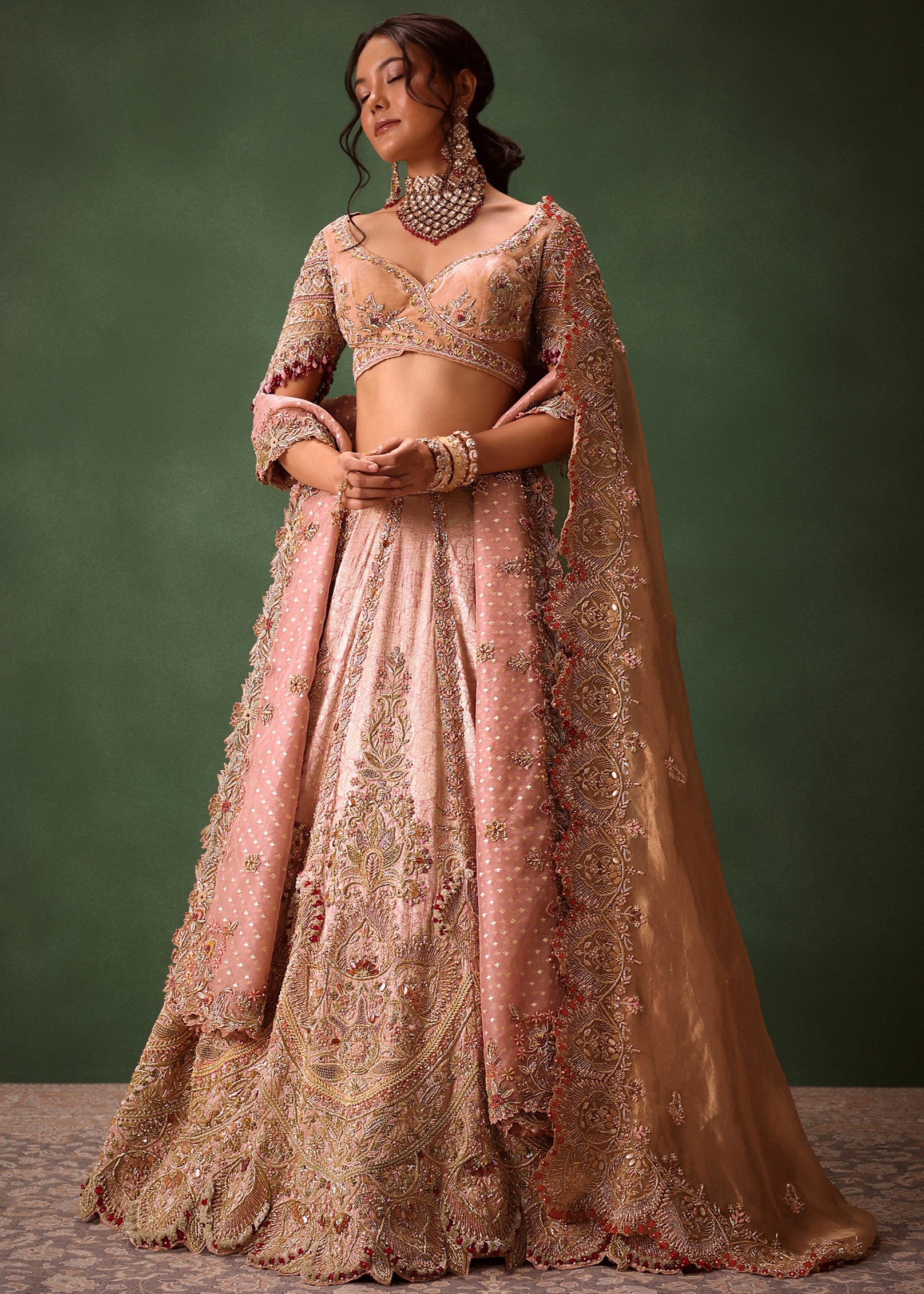 Pink Brocade Velvet Lehenga