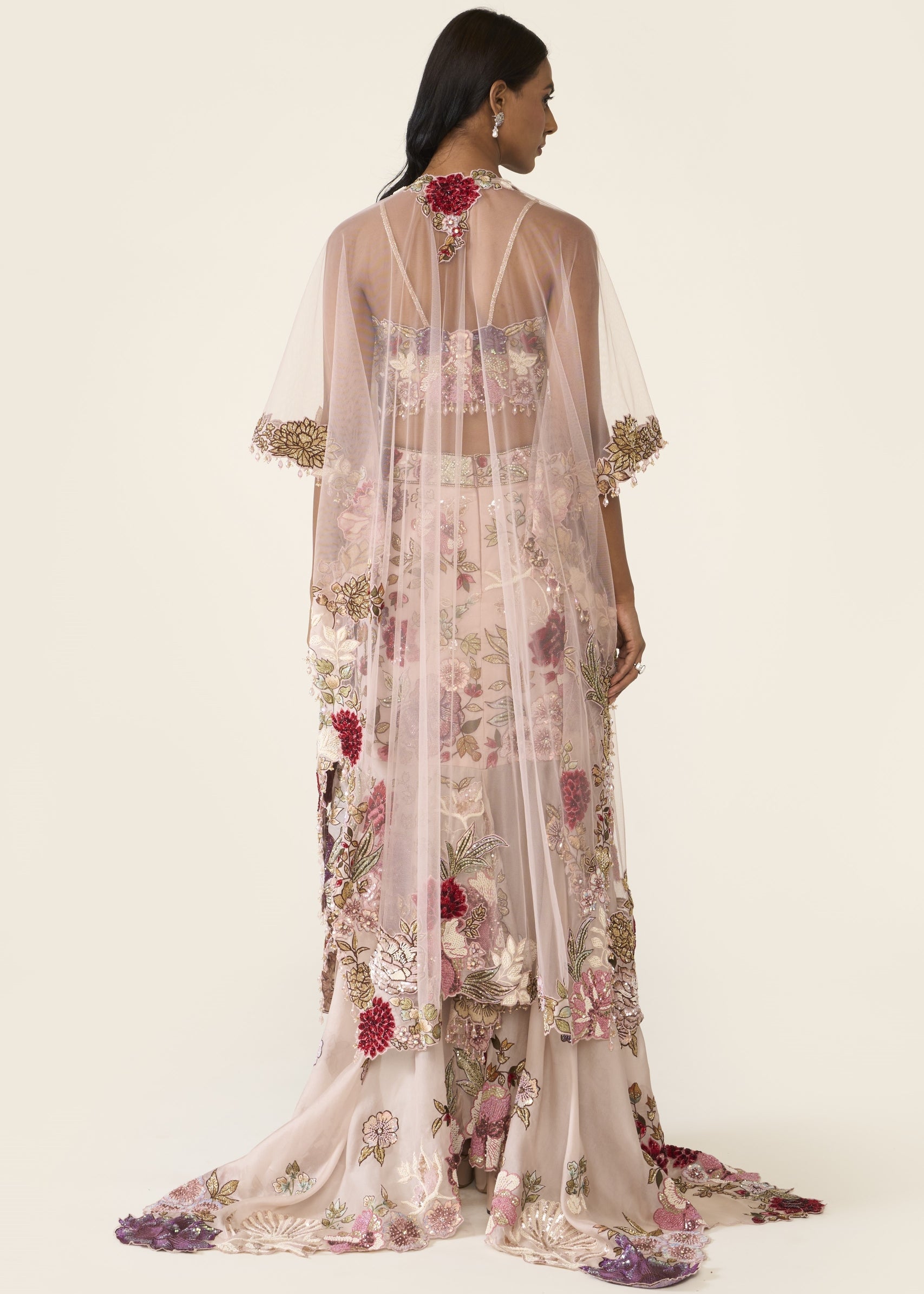 Pink Embroidered Asymmetric Skirt Set