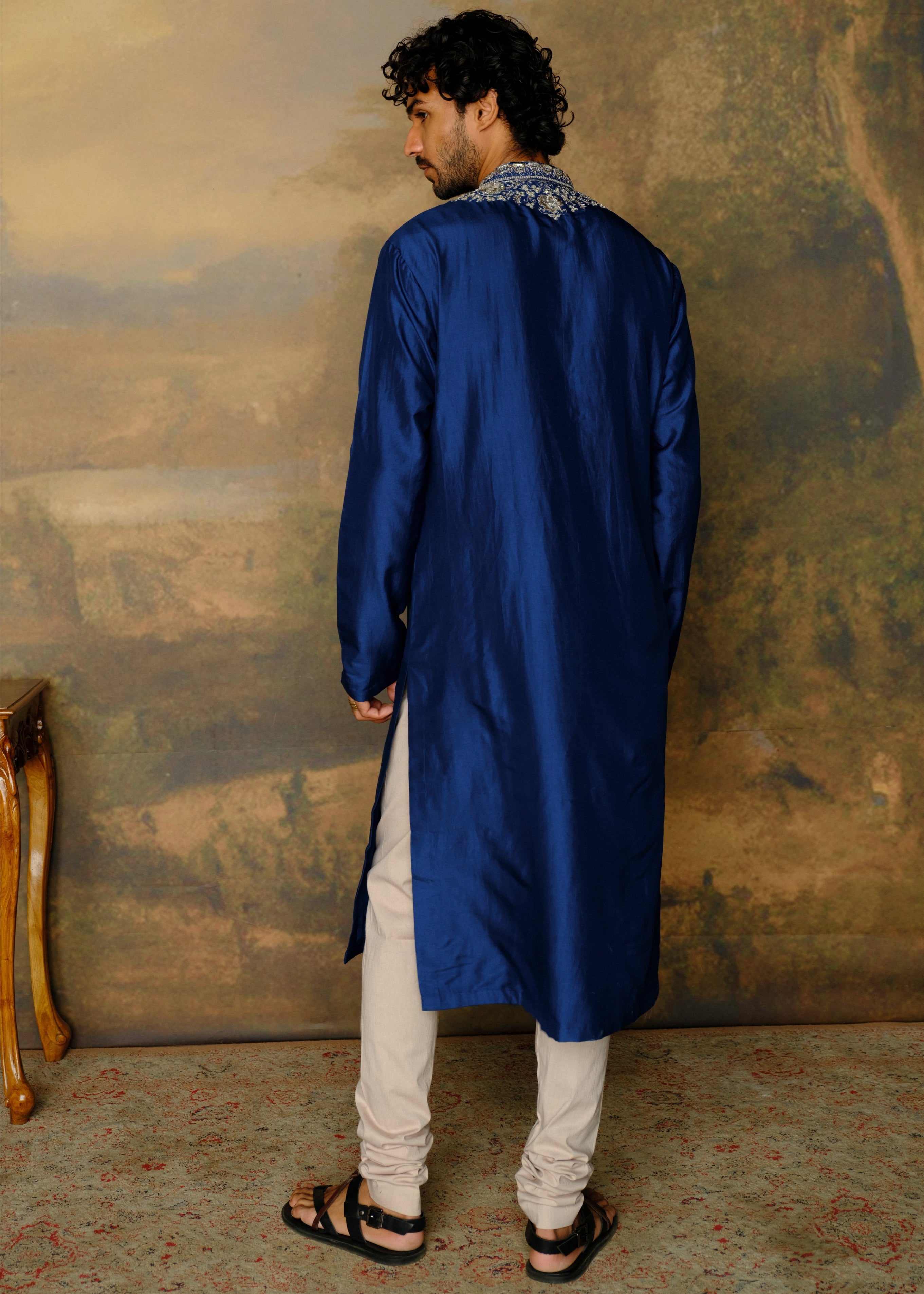 Navy Blue Embroidered Kurta Set