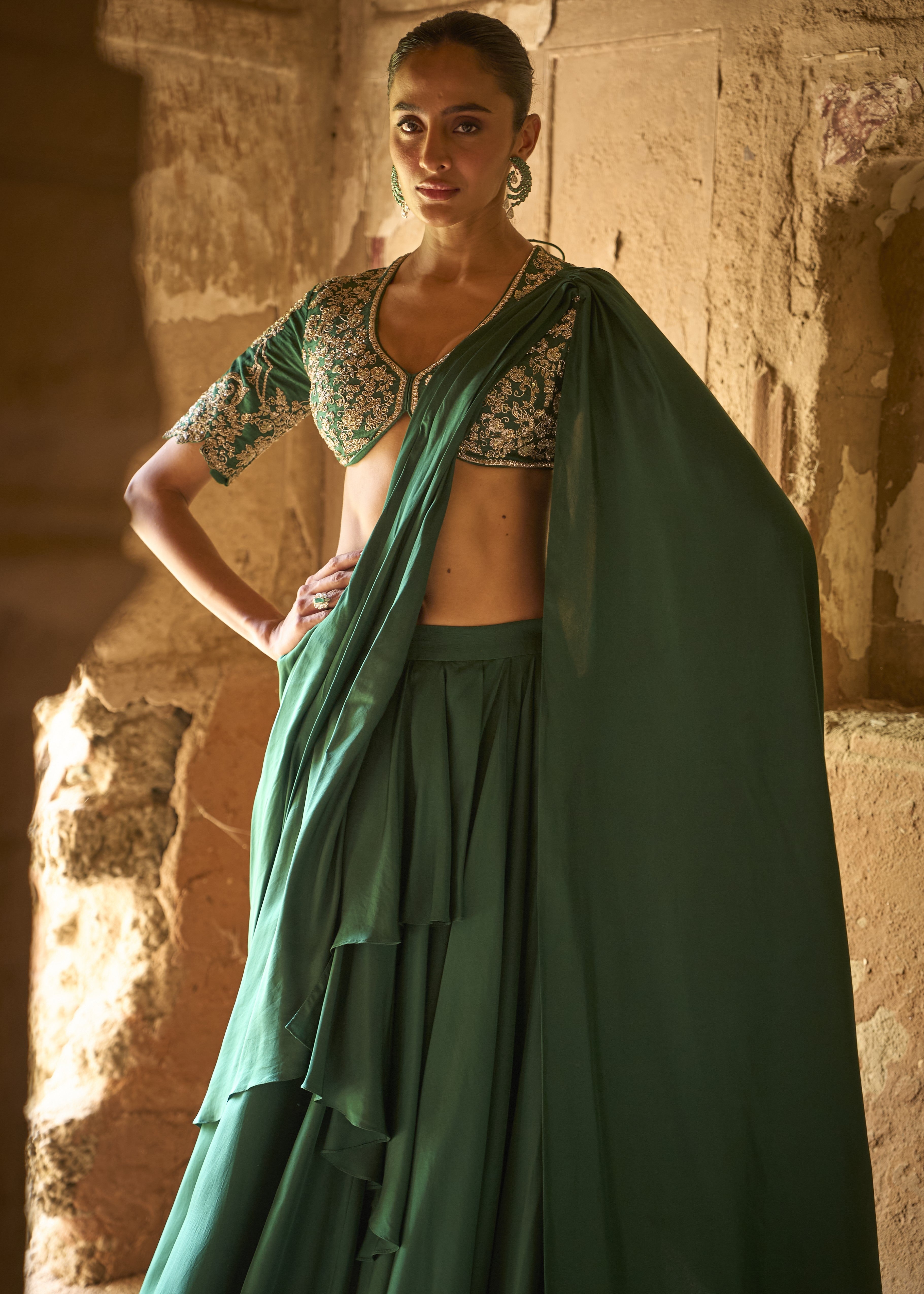 Emerald Green Sari Set