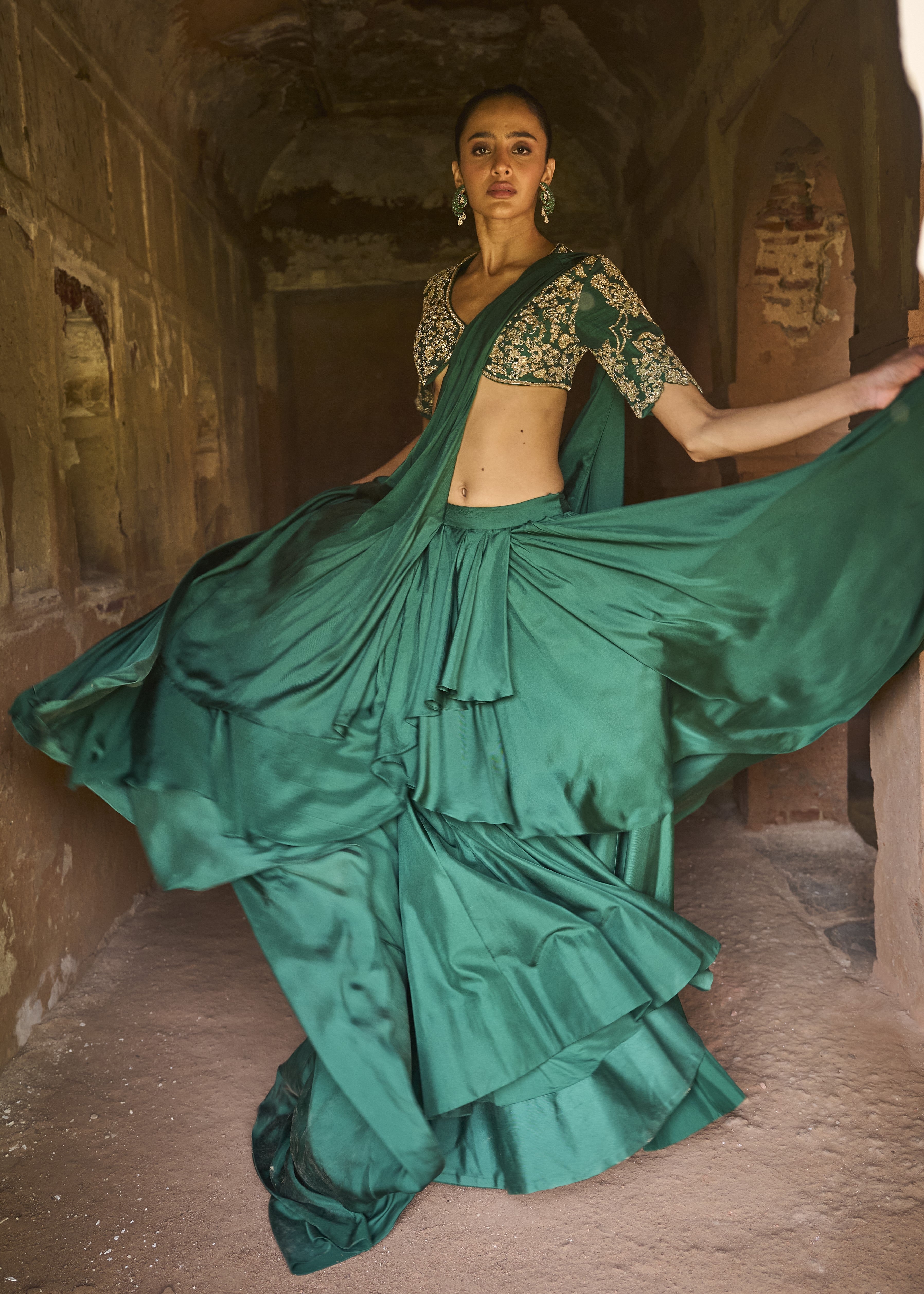 Emerald Green Sari Set